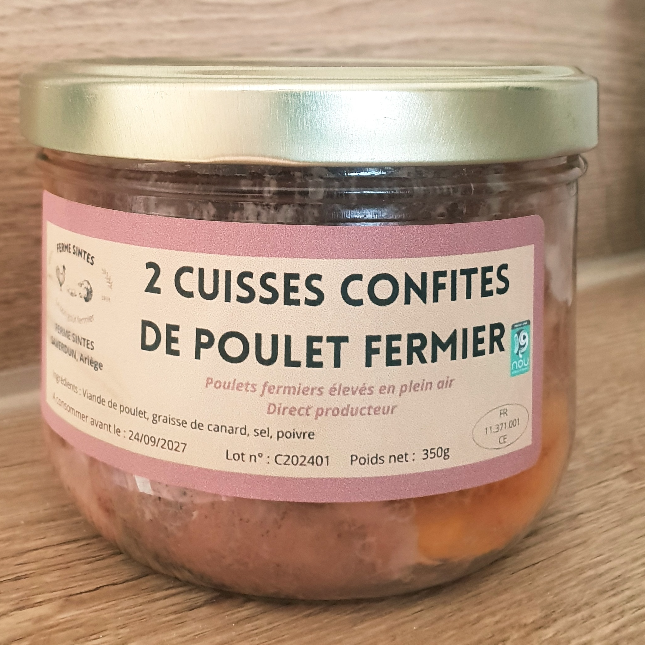 2 cuisses confites de poulet fermier (350g)