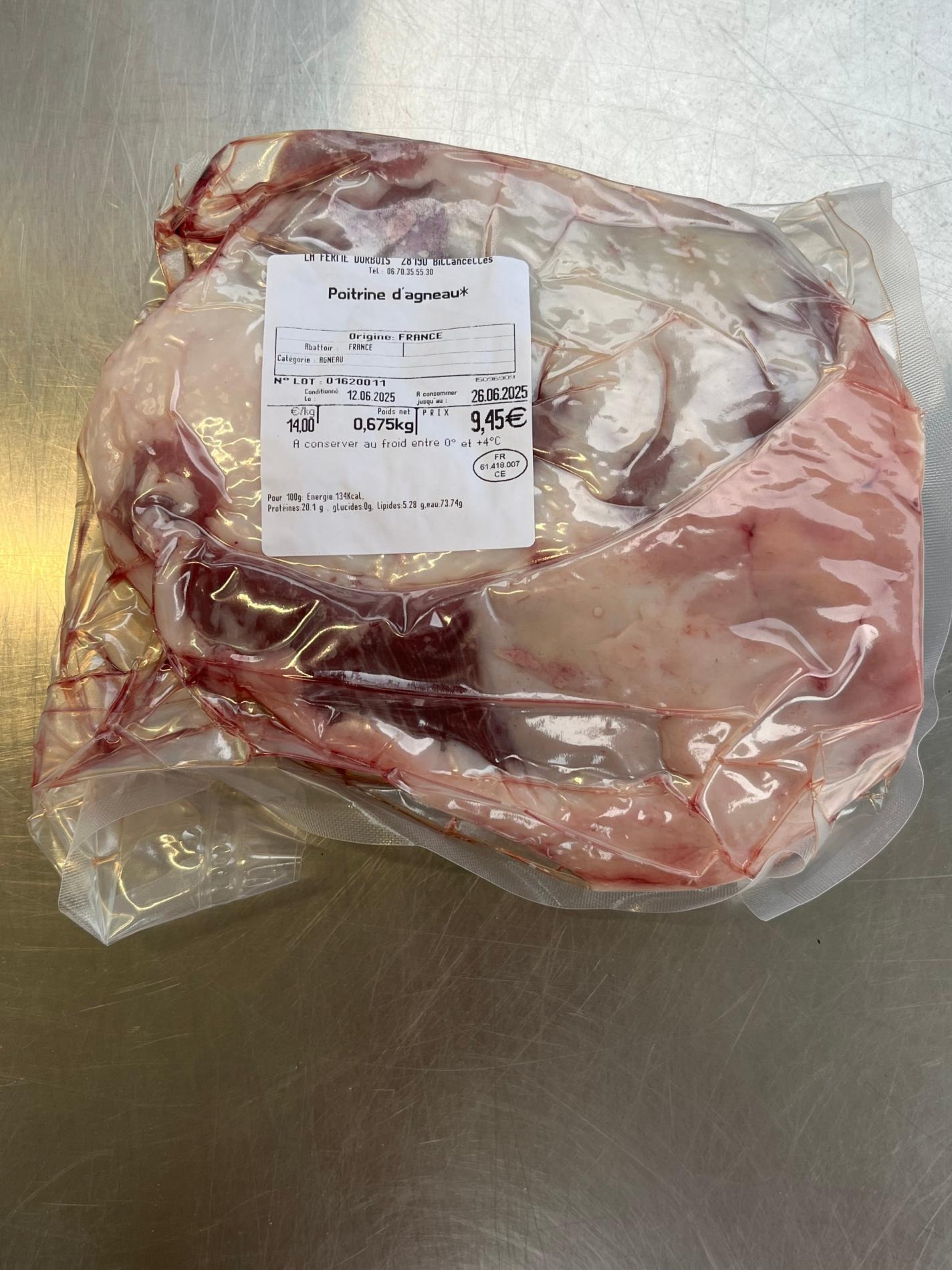 Poitrine  d’agneau ferme durbois - 0,7kg