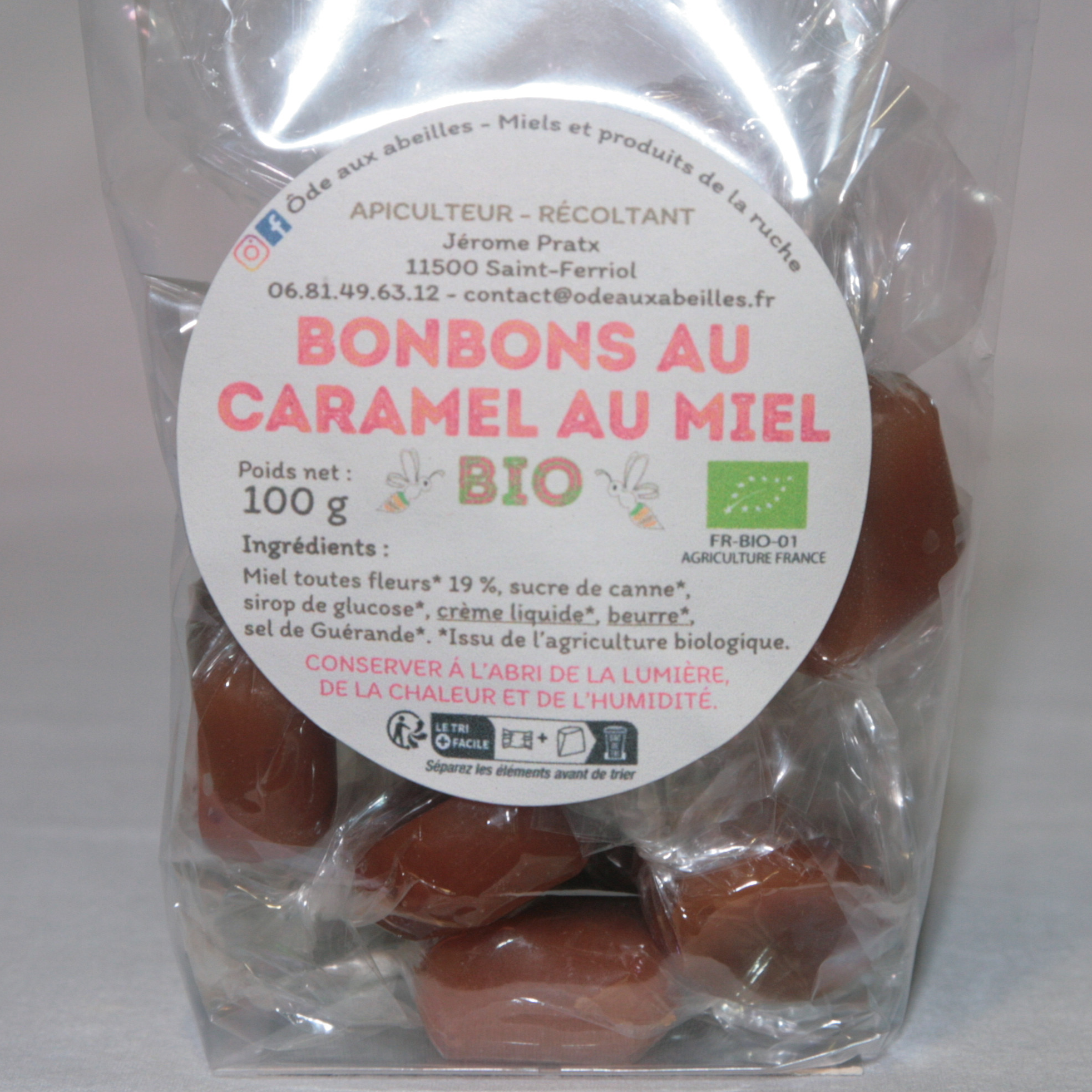 Sachet de bonbons au Caramel bio 100g