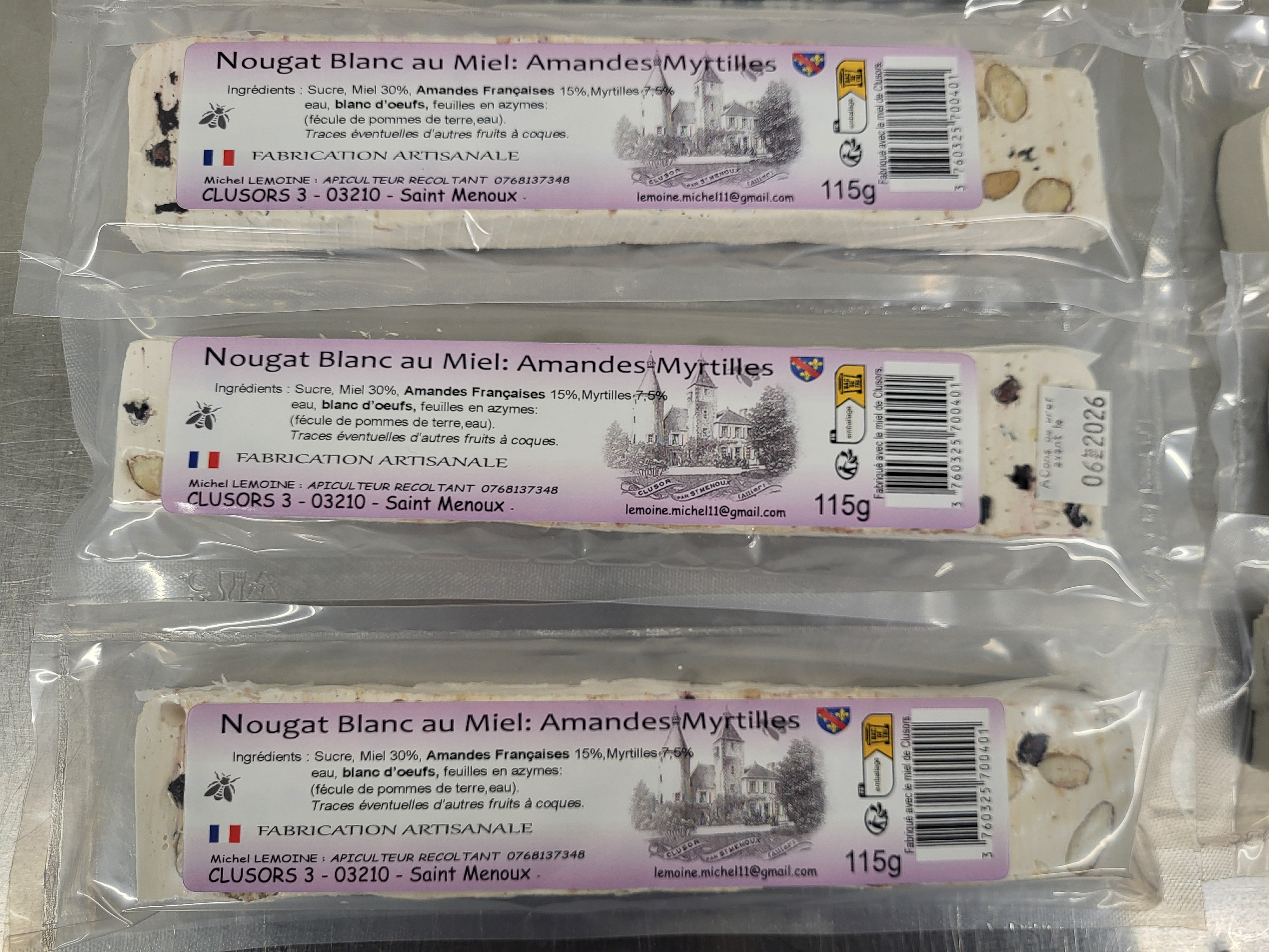 Nougat blanc au miel 115g Amandes-Myrtilles - 115g