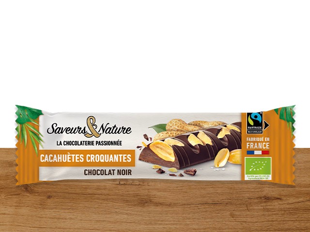 Barre de chocolat noir sel incrusté de cacahuètes - 30g