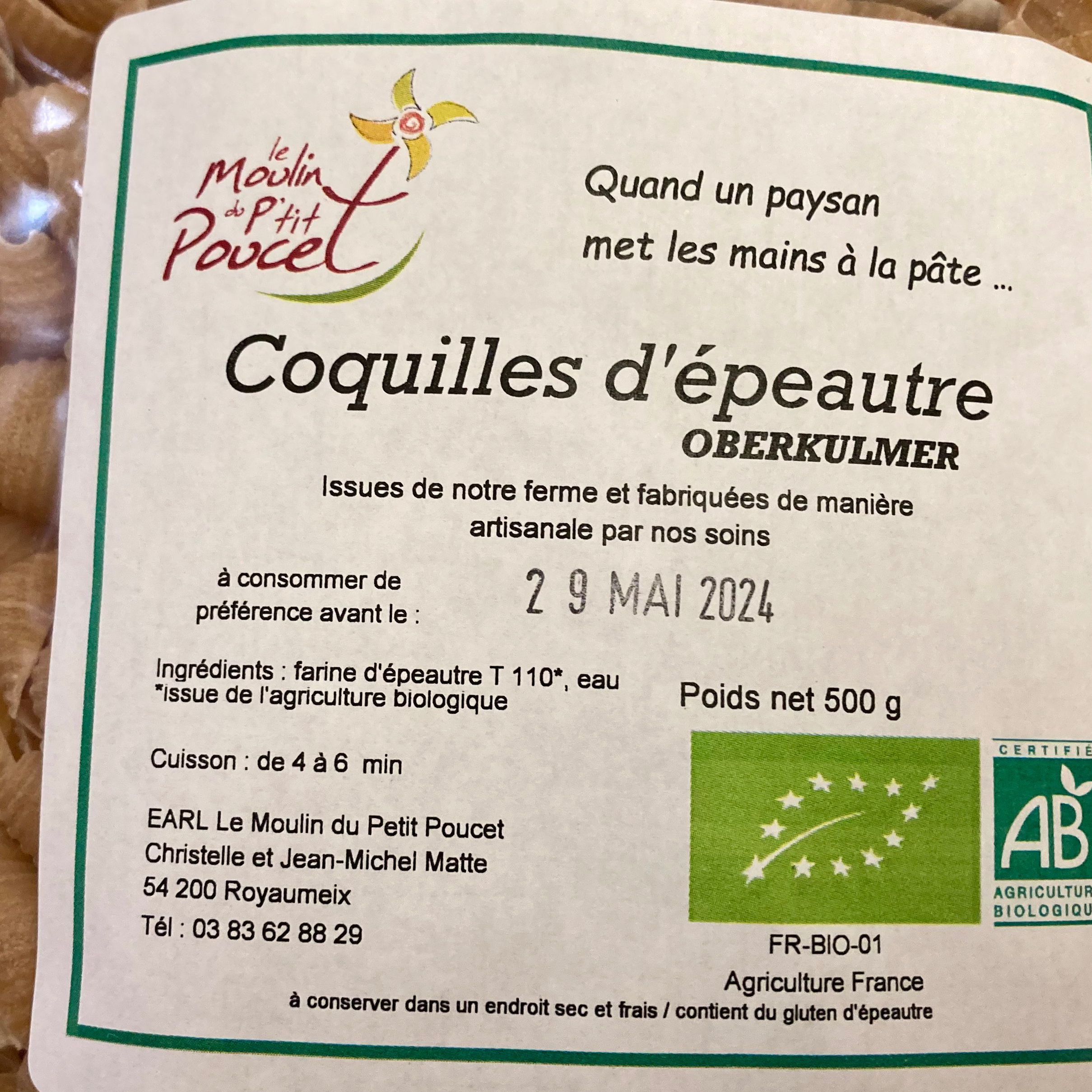 PÂTES COQUILLES D'ÉPEAUTRE (500G)