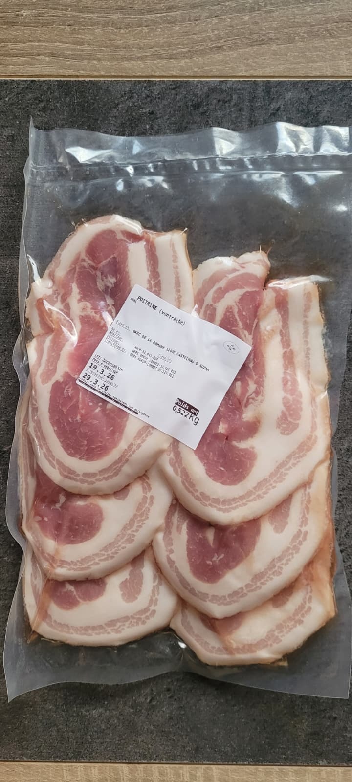 POITRINE DE PORC (Porc élevé en plein air) - 1kg