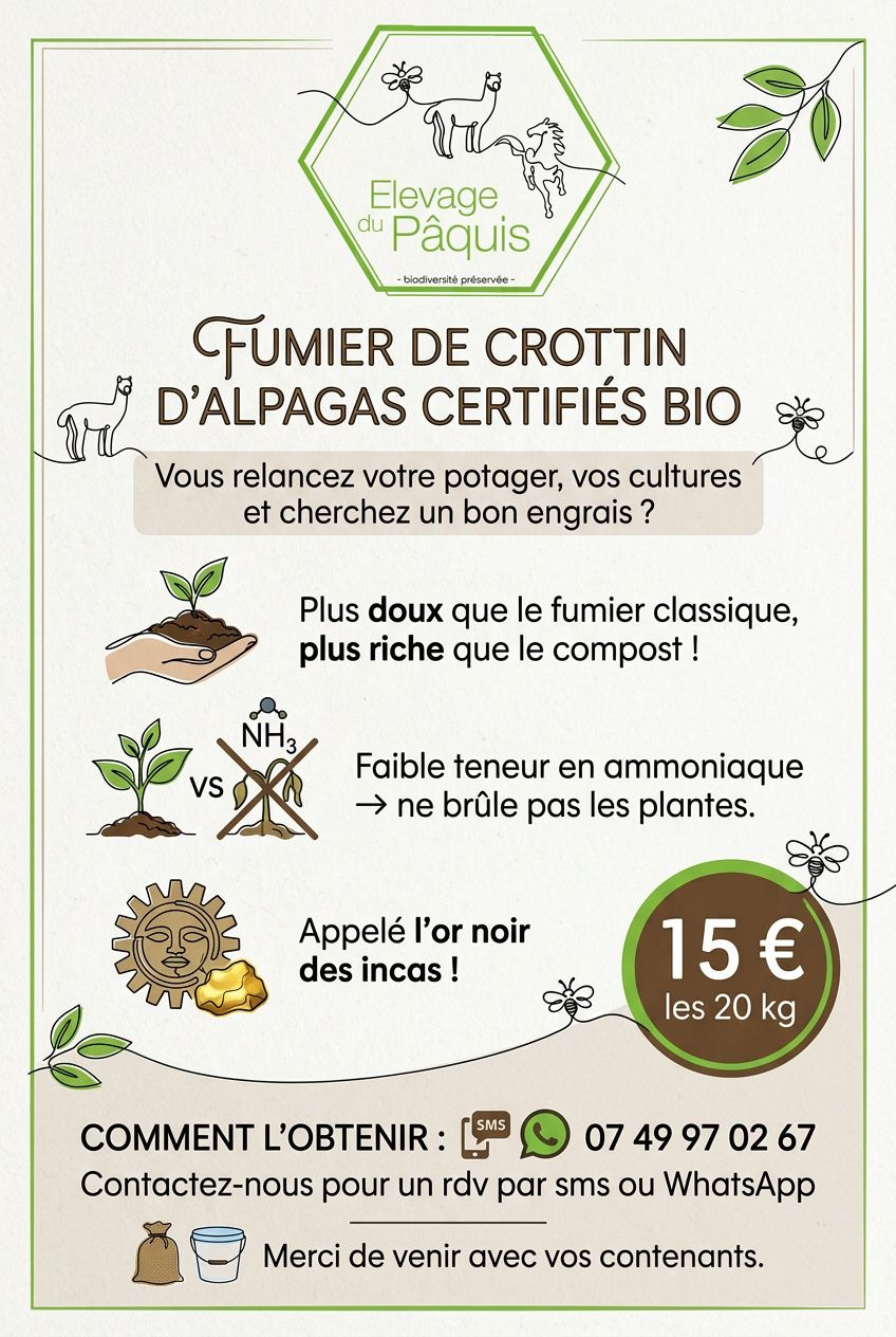 Fumier brut - alpagas certifiés bio - 20kg