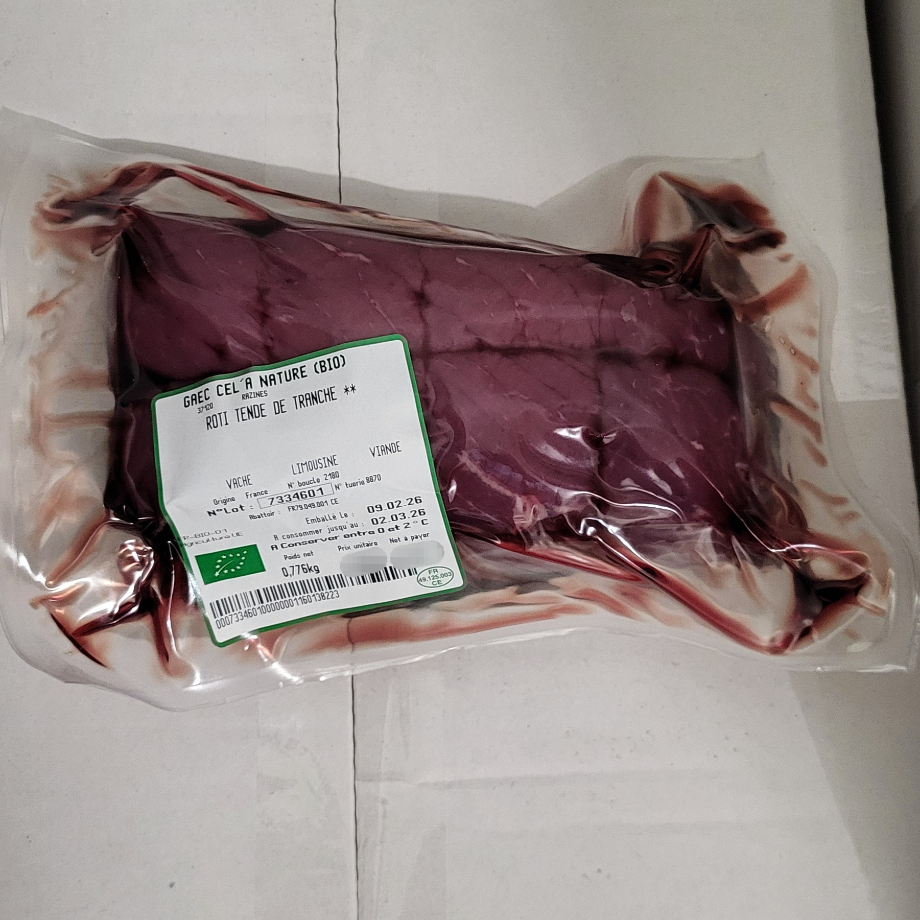 Rôti de bœuf Tende de tranche - 850g