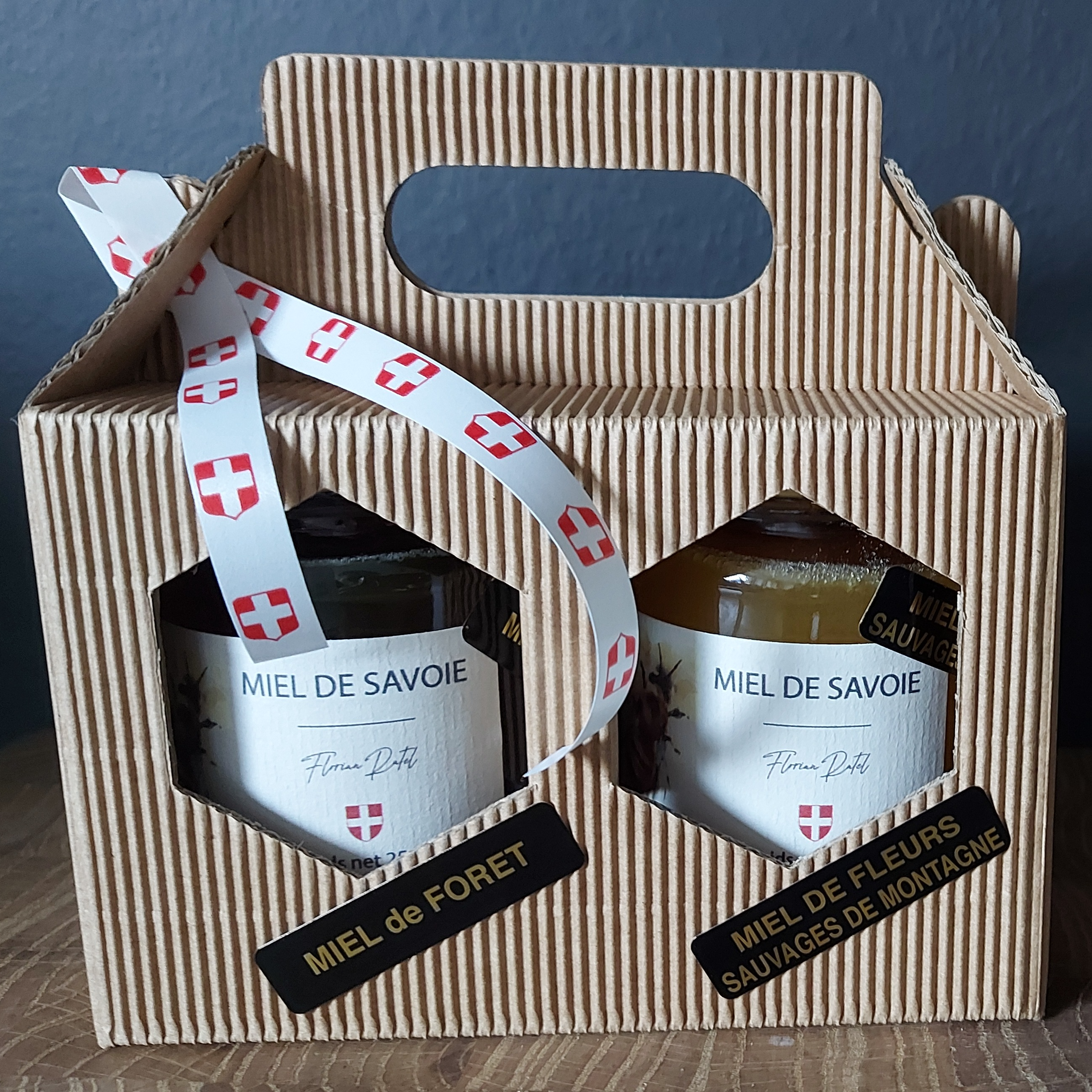 Coffret cadeau : 2 pots de miel 250 gr