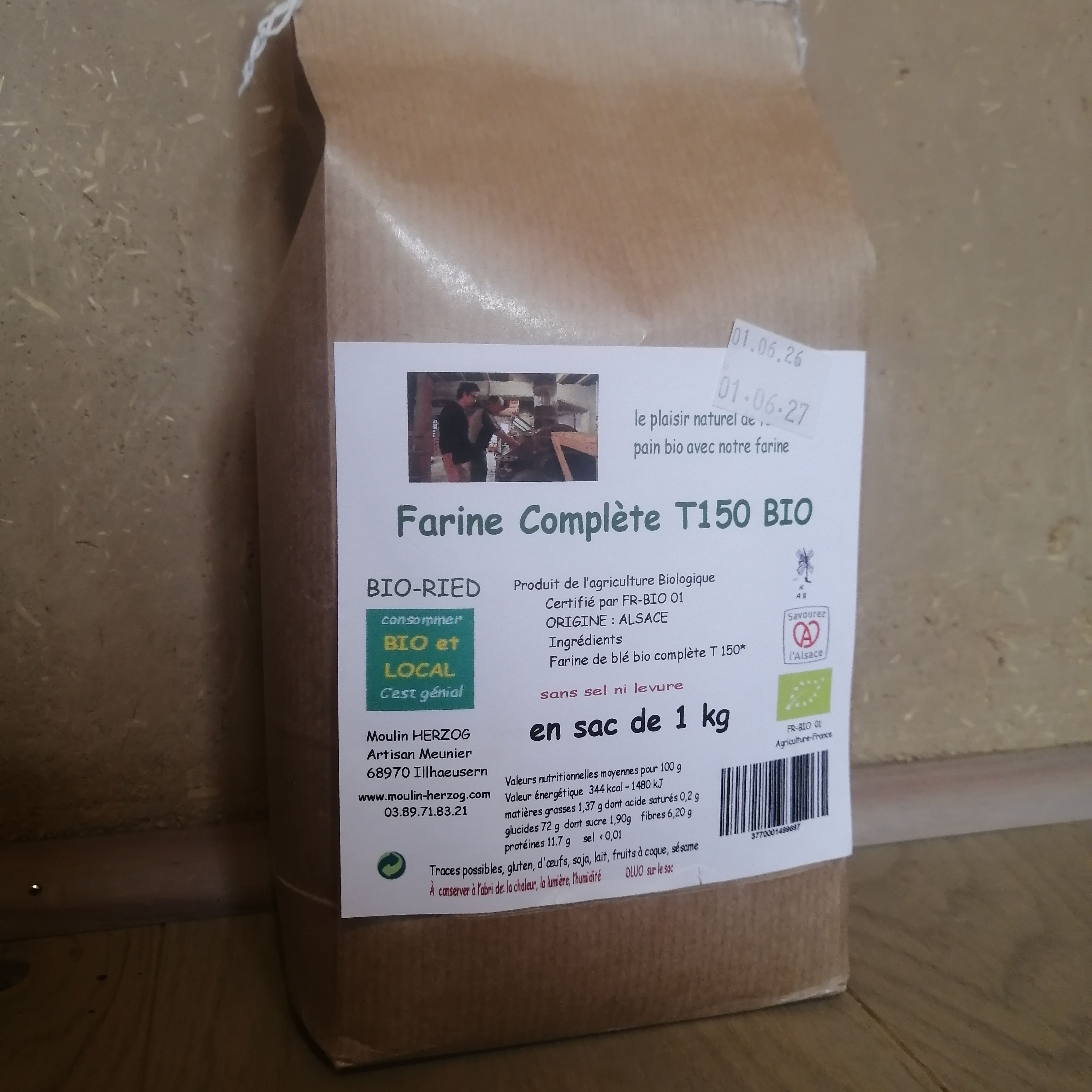 Farine de blé Complète Bio - 1 kg - Moulin Herzog