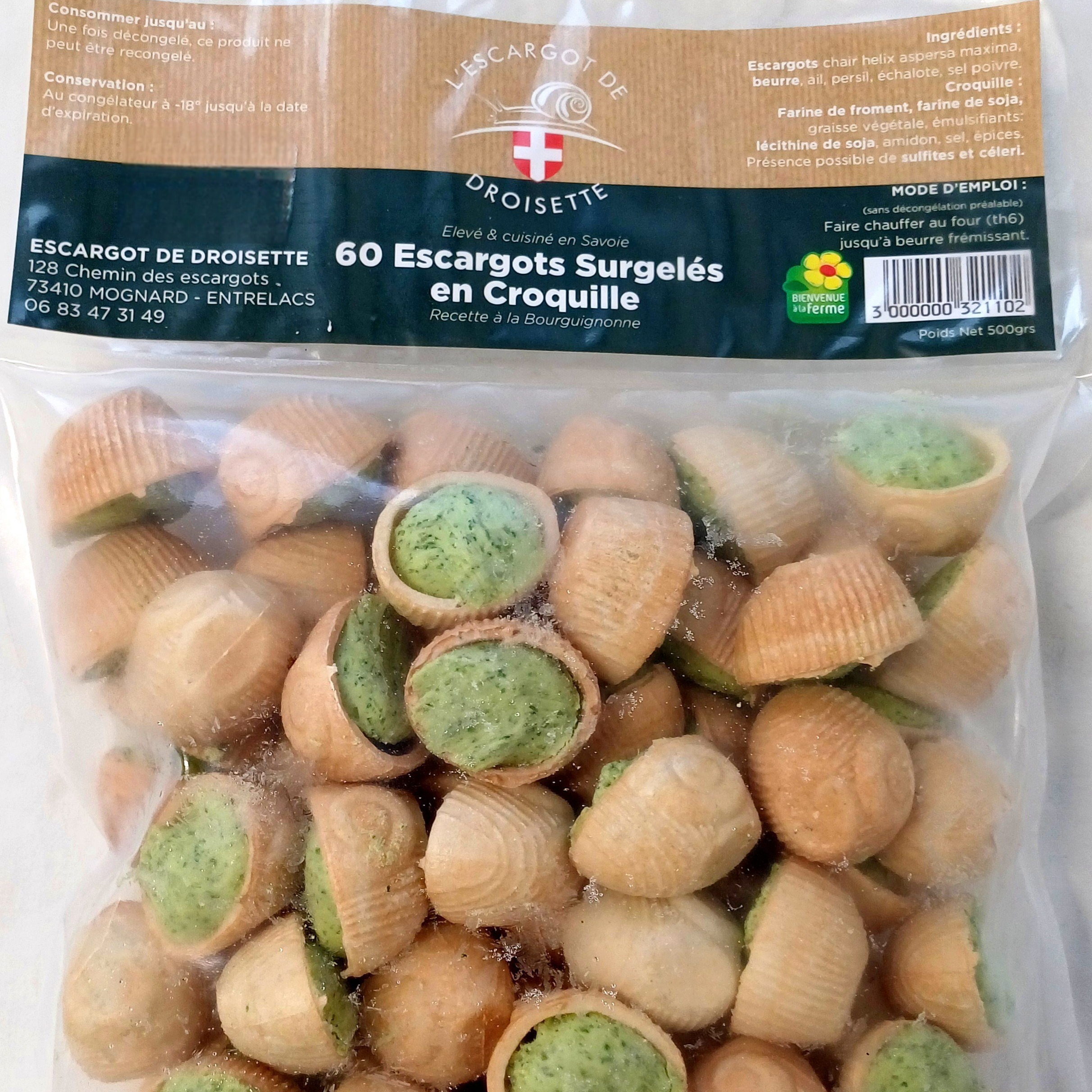 5 DOUZAINES D'ESCARGOTS EN CROQUILLES - SURGELES - 500g