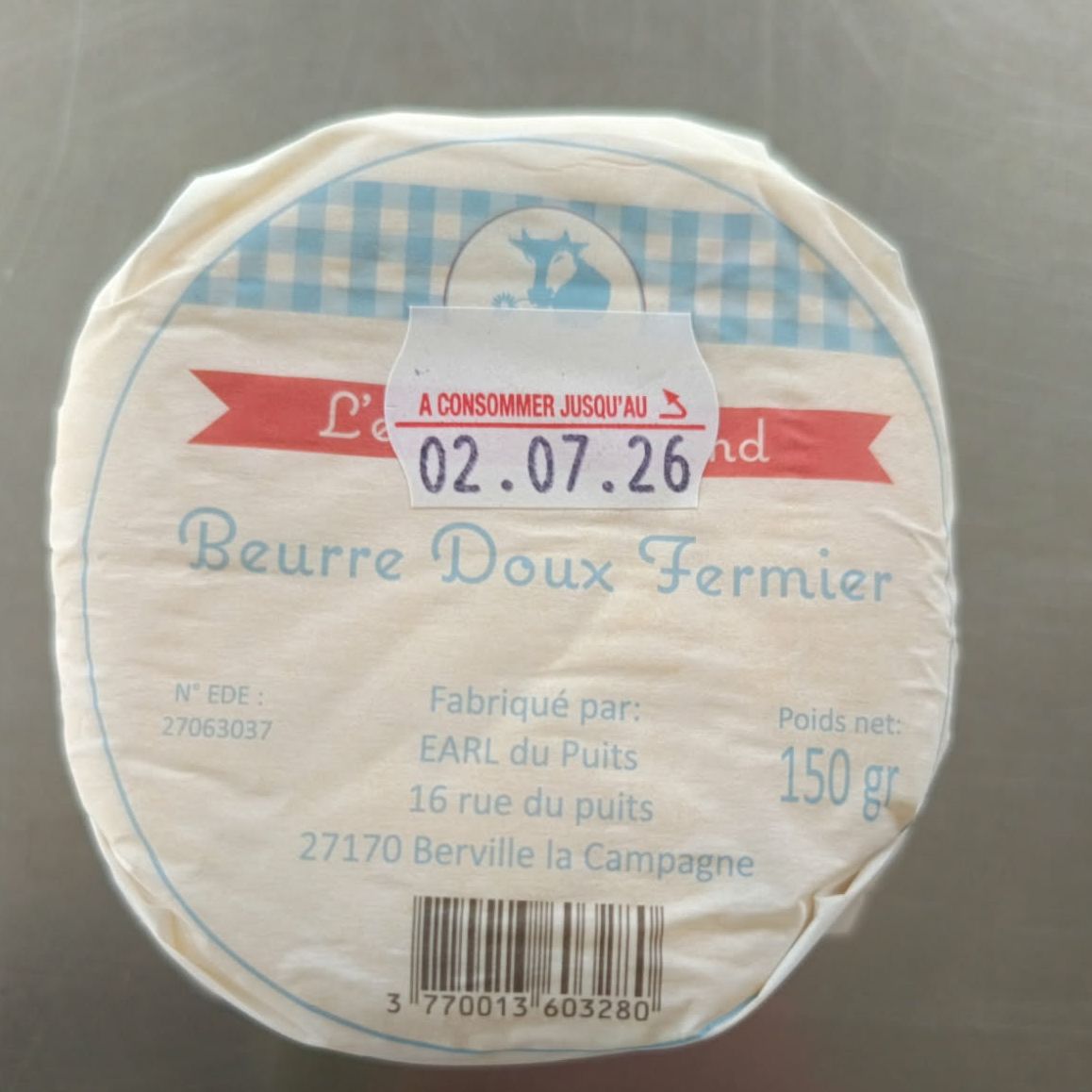 Beurre DOUX 150g - (L'ESPRIT NORMAND)- revente - 150g