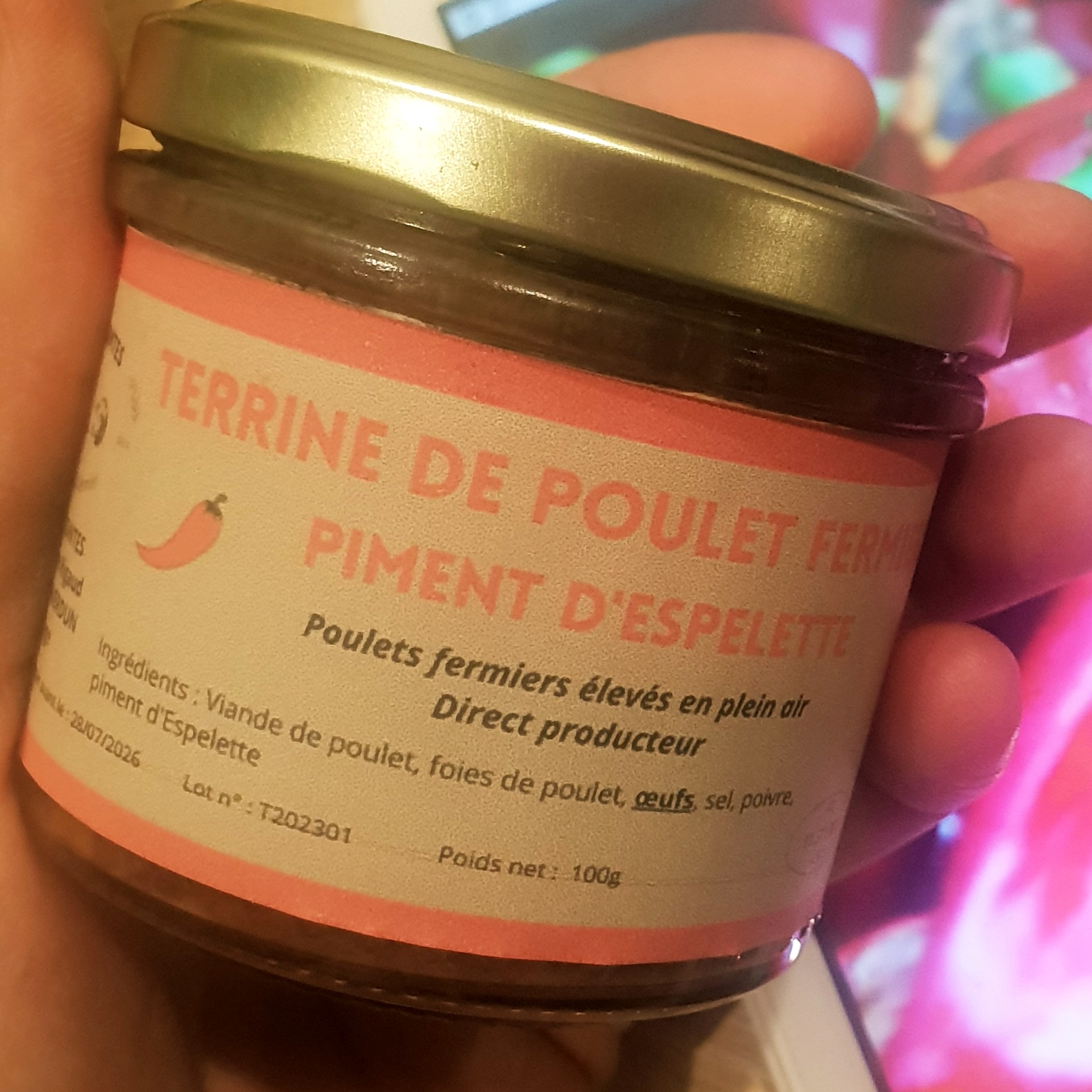 Terrine de poulet fermier au piment d'Espelette (100g)