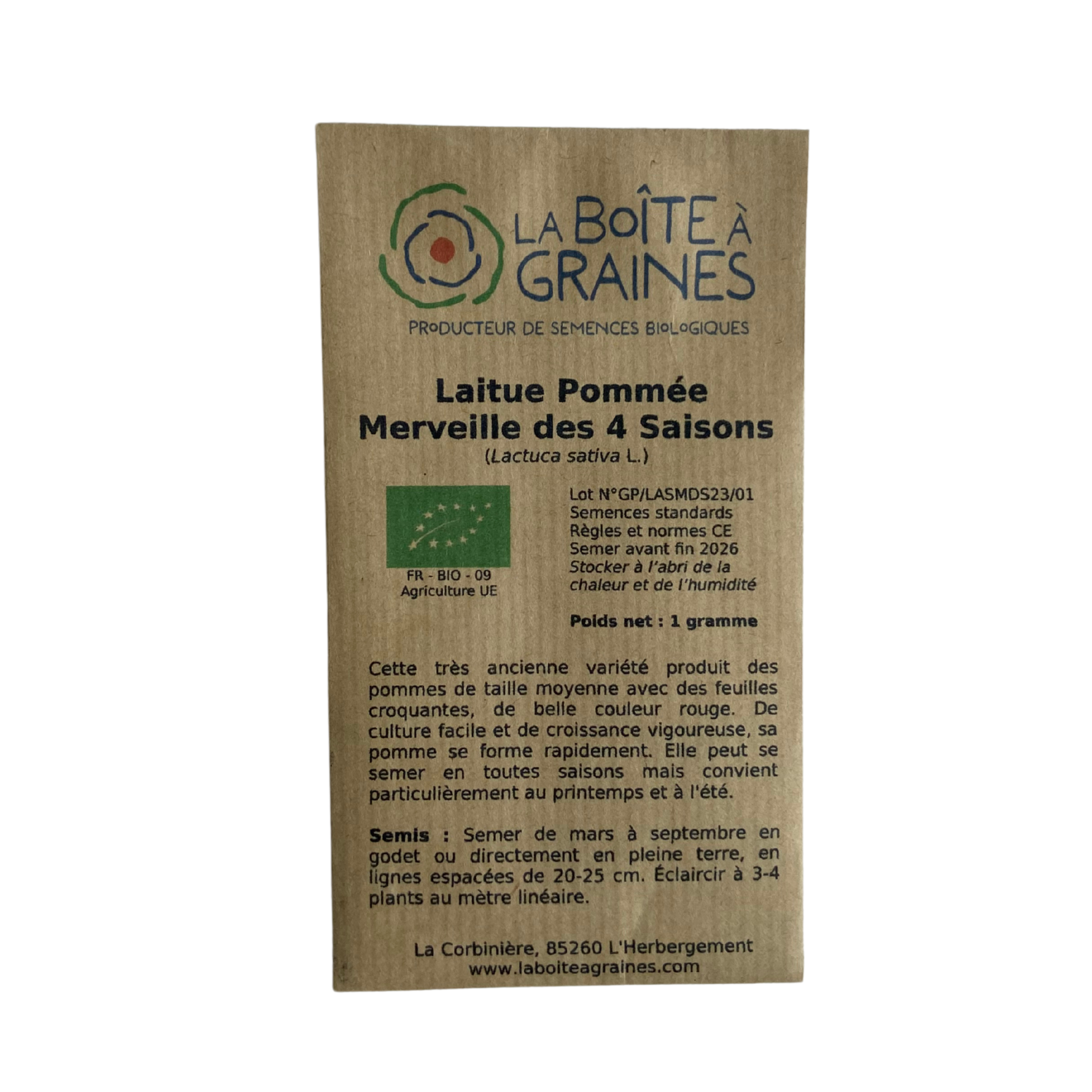 Graines de laitue pommée merveille des 4 saisons - 1g