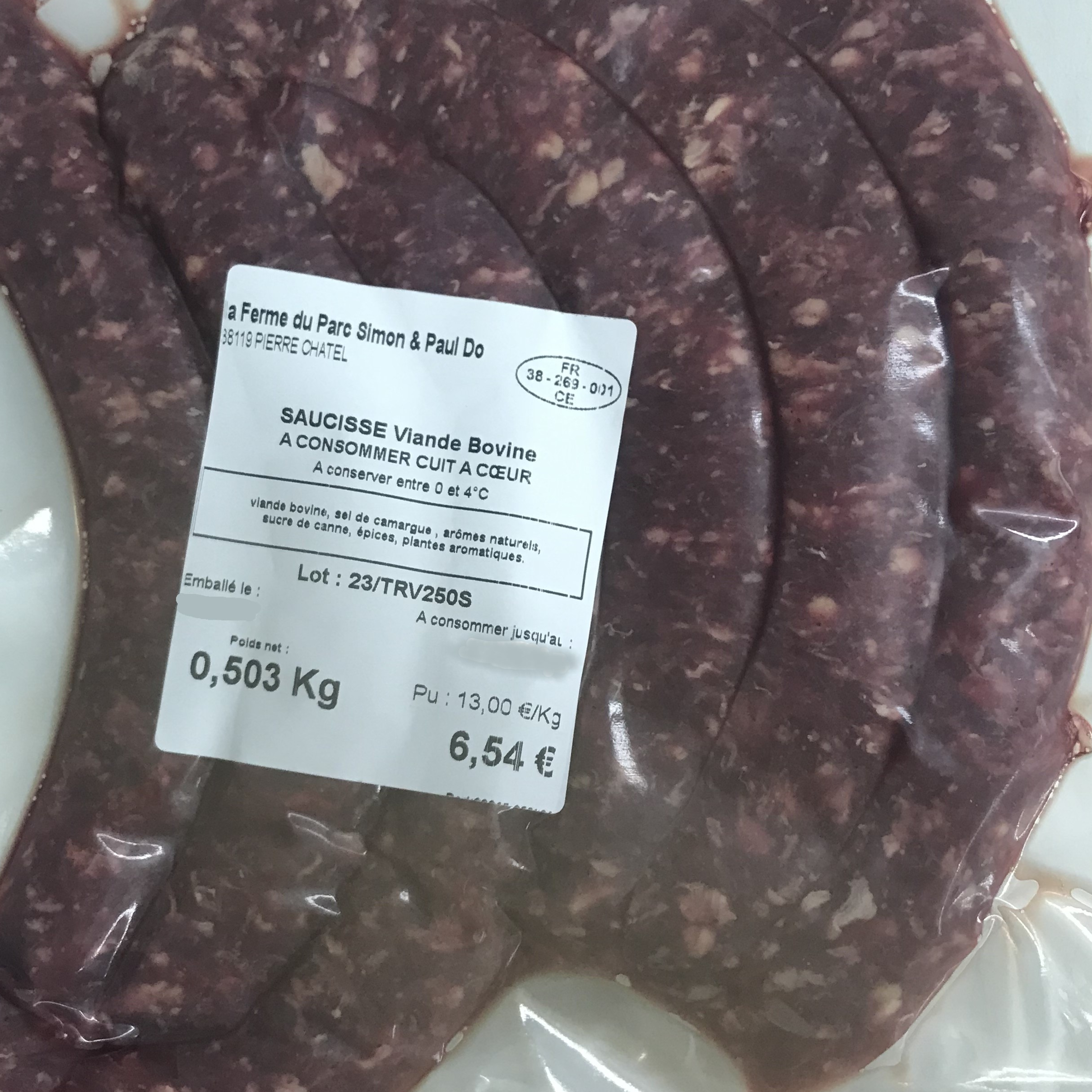 Saucisses pur bœuf - 500g
