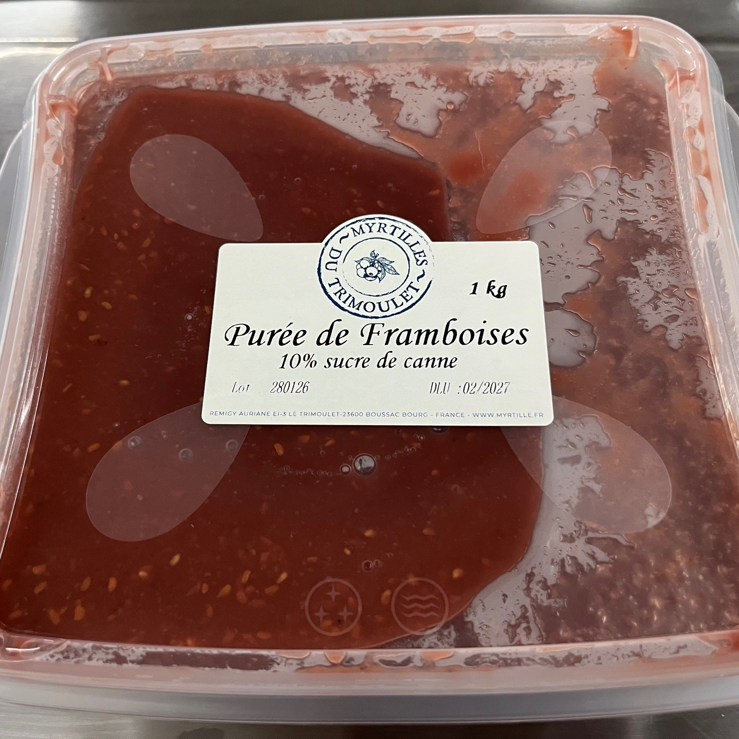 Purée Framboises avec 10% de sucre de canne CONGELÉE - 1 Kg - 1kg