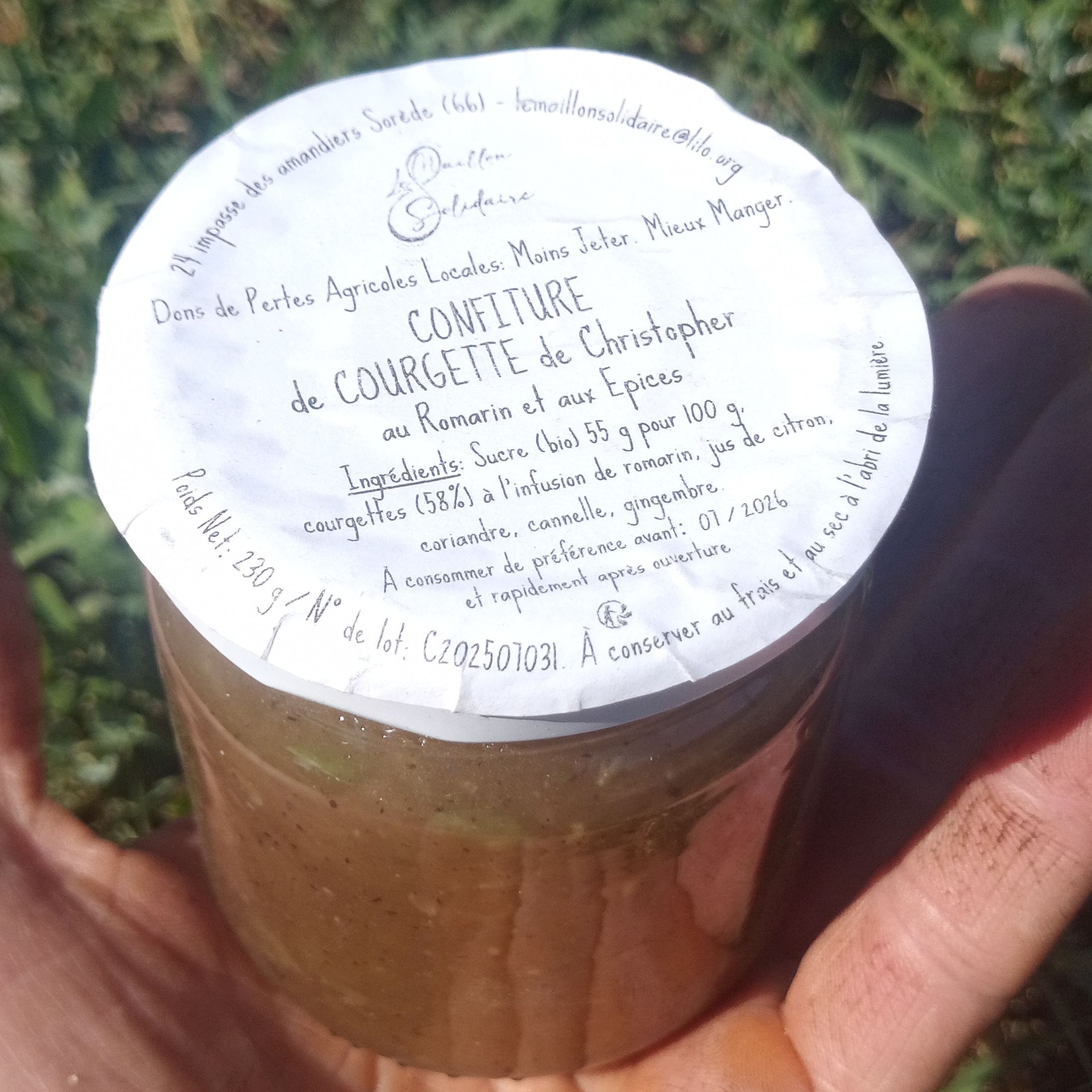 Confiture Courgette au Romarin et épices / 230g
