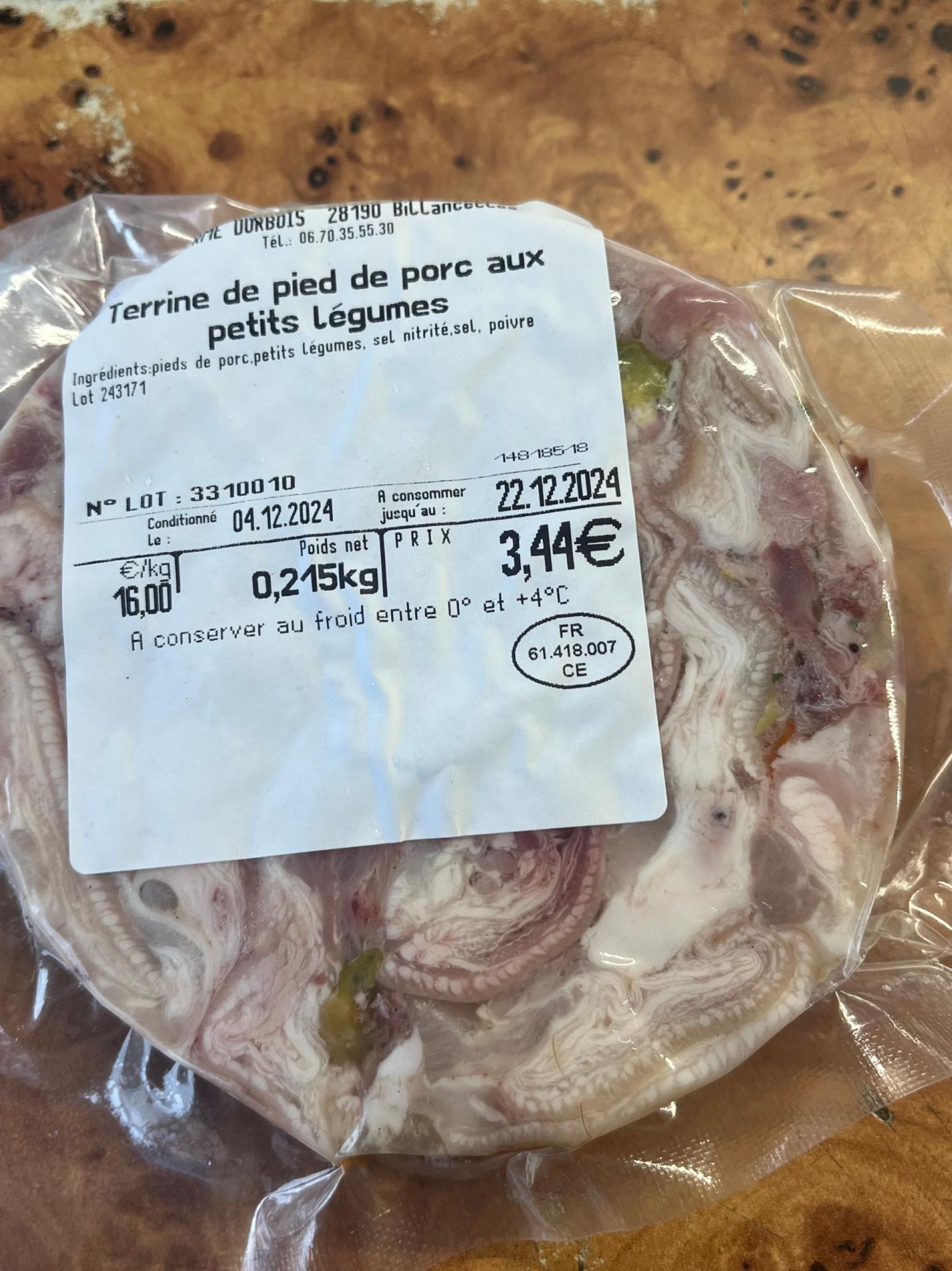 Terrine de pieds aux petits légumes - 0,2kg