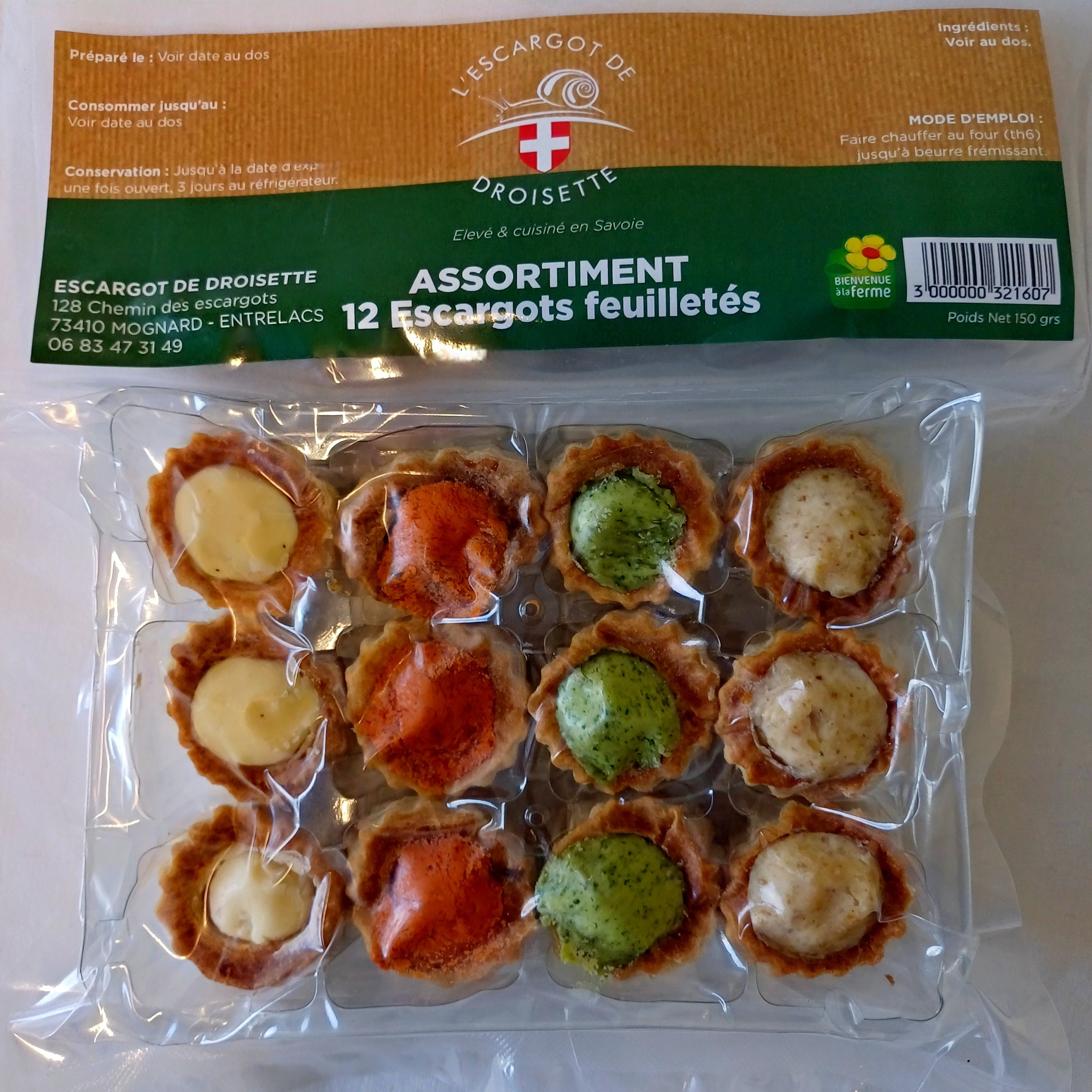 ASSORTIMENT DE 12 ESCARGOTS EN FEUILLETES - FRAIS - 150g