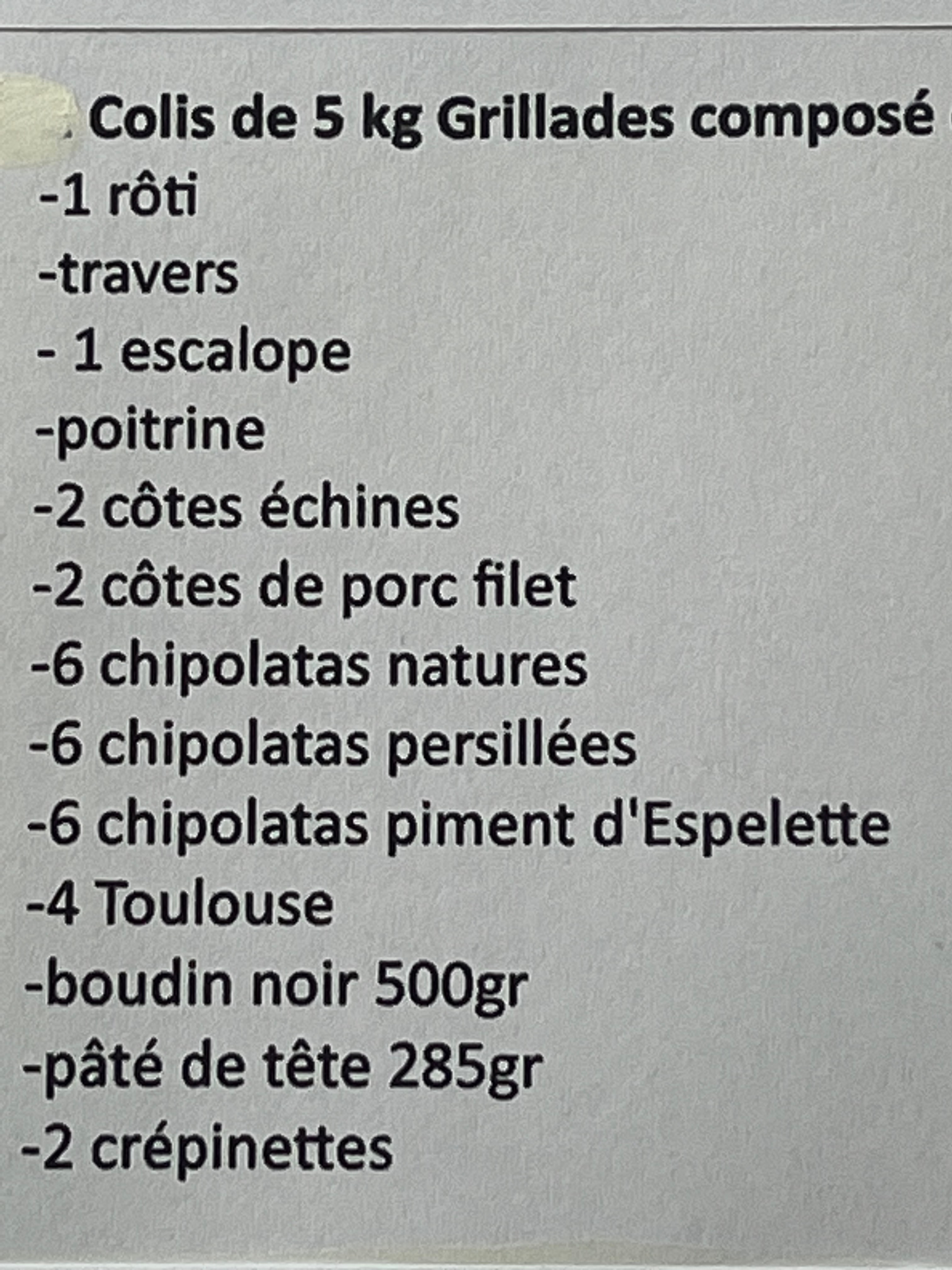 Colis de porc fermier  spécial grillades - 5kg