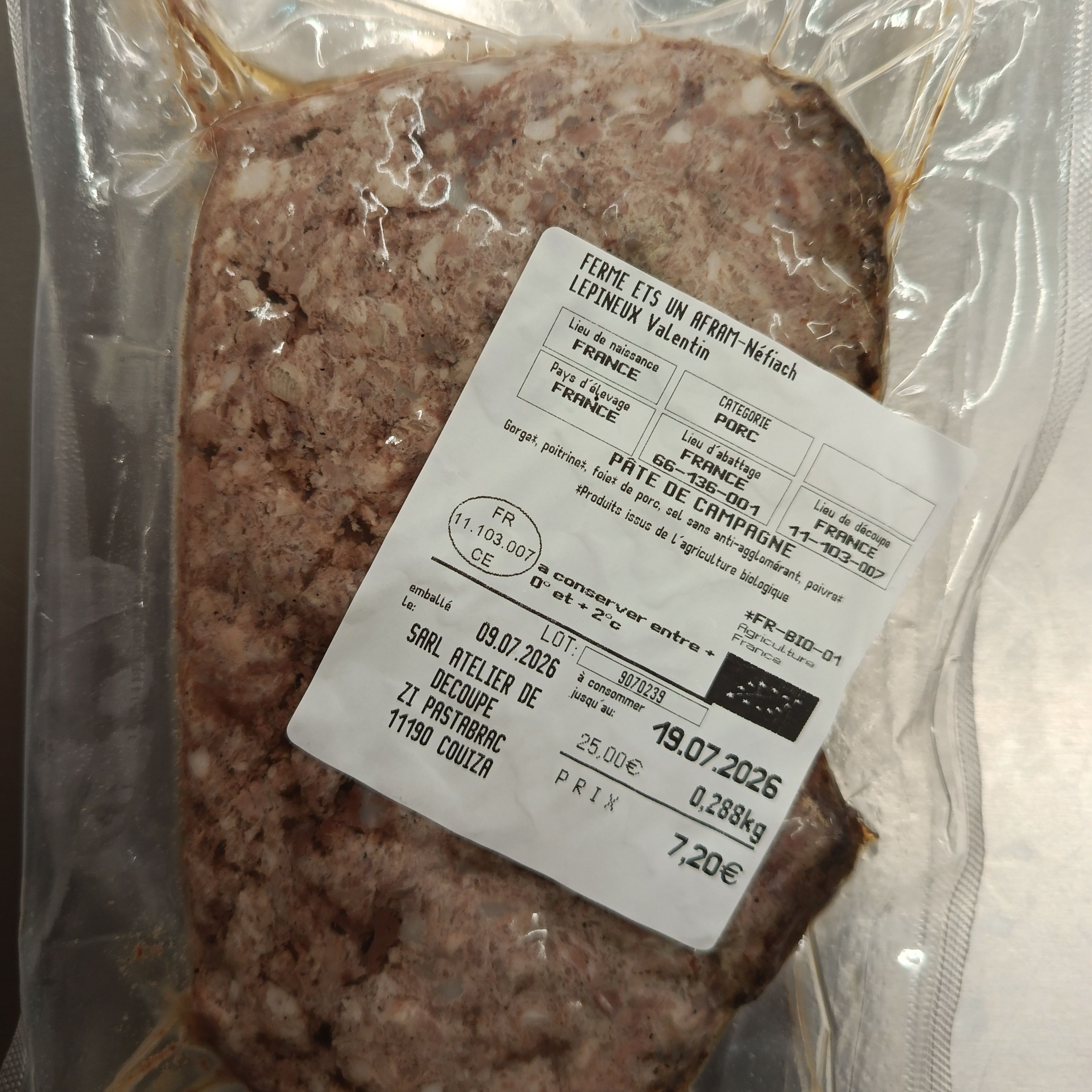 PÂTÉ DE CAMPAGNE - AFRAM - 0,25kg