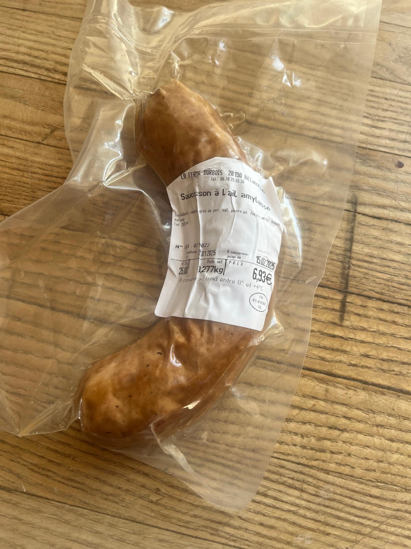 Saucisson à ‘l’ail  ferme durbois - 0,27kg