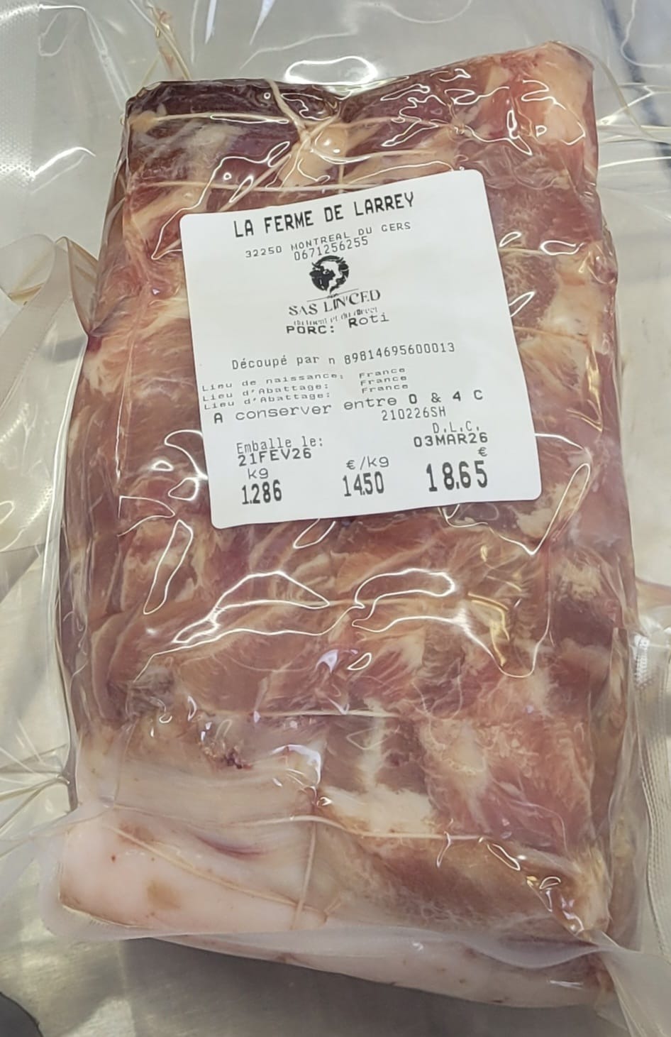 ROTI DE PORC (selon disponibilité) - 1kg