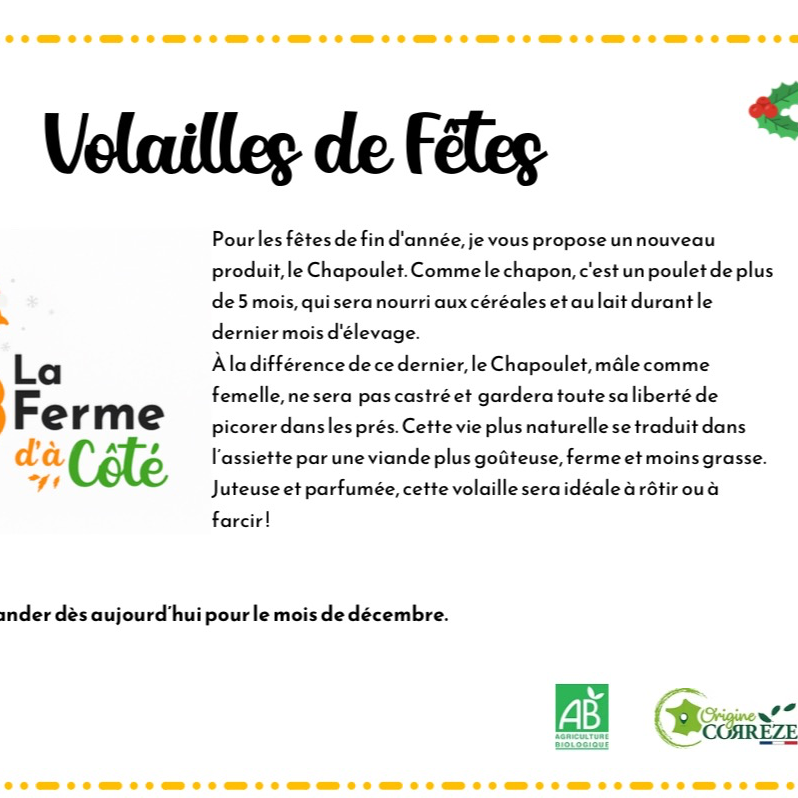 Chapoulet prêt à cuire pour le 19 décembre