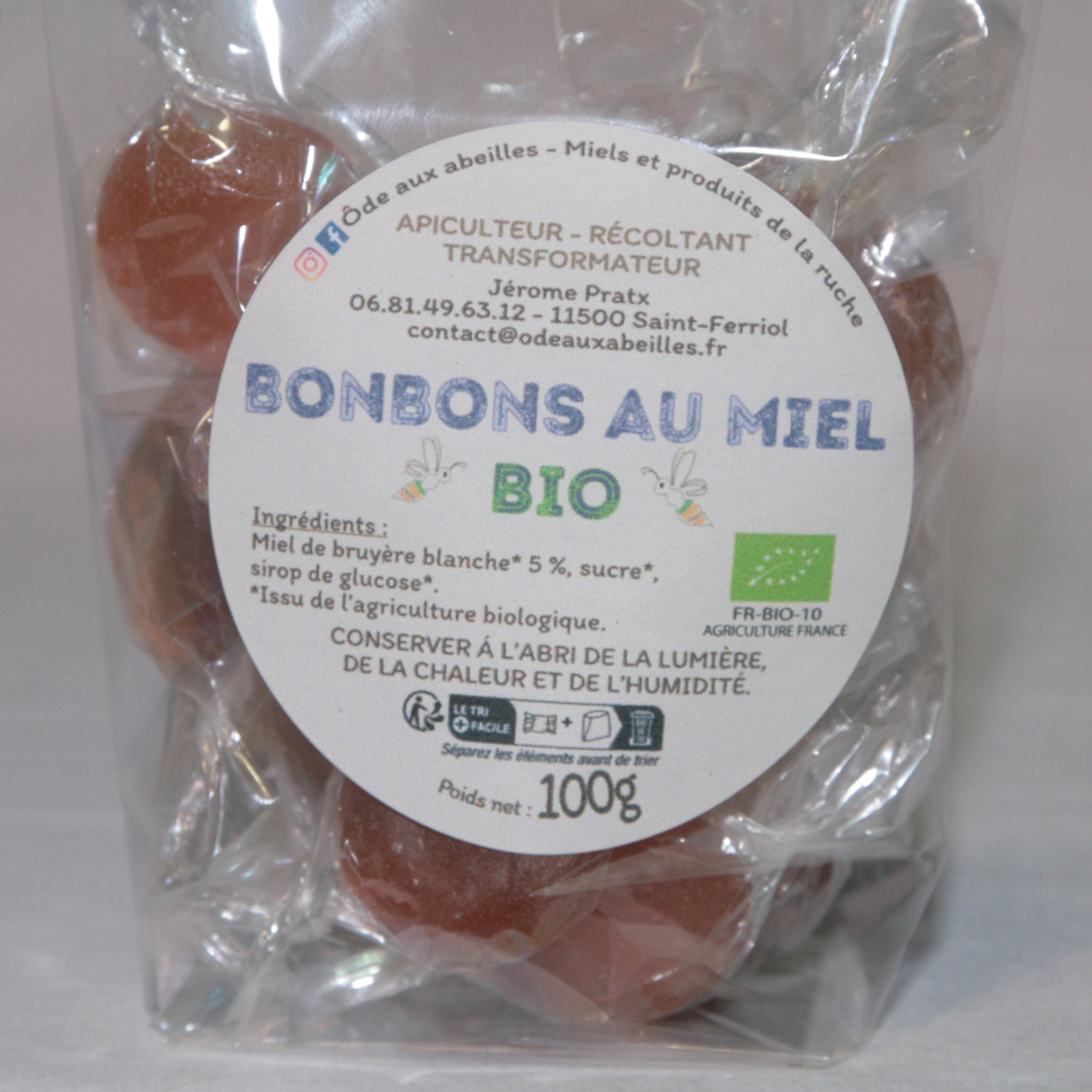 Sachet de bonbons au miel  bio 100g