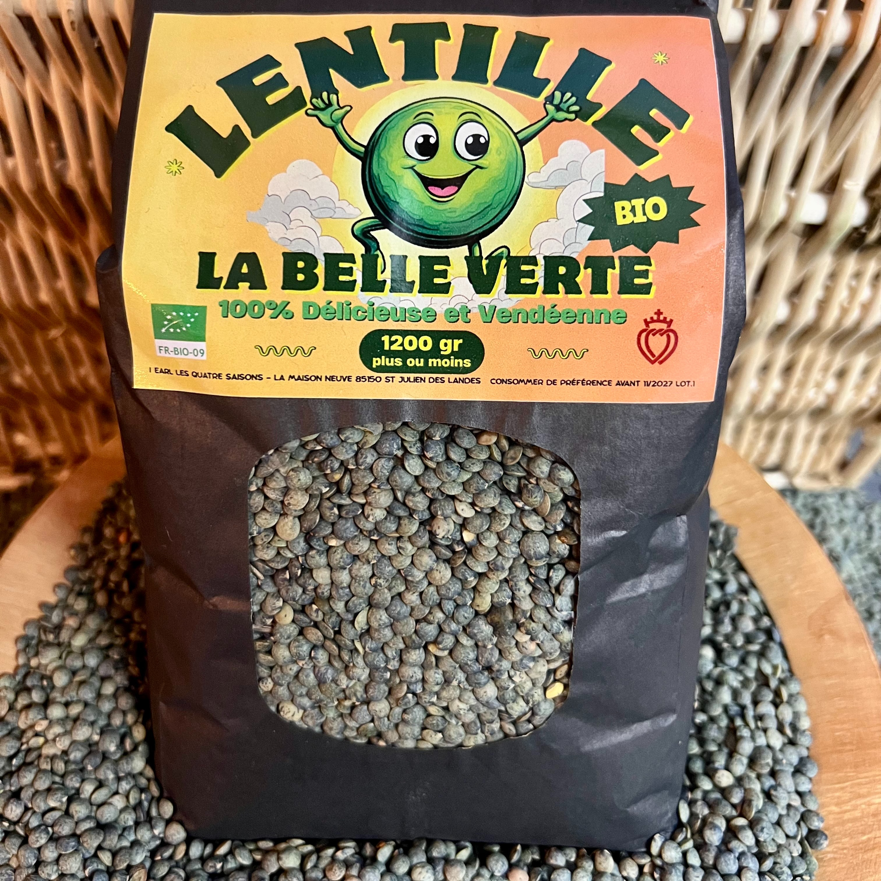 Lentilles vertes bio 1.2kg - de chez EARL LES QUATRE SAISONS - 1,2kg