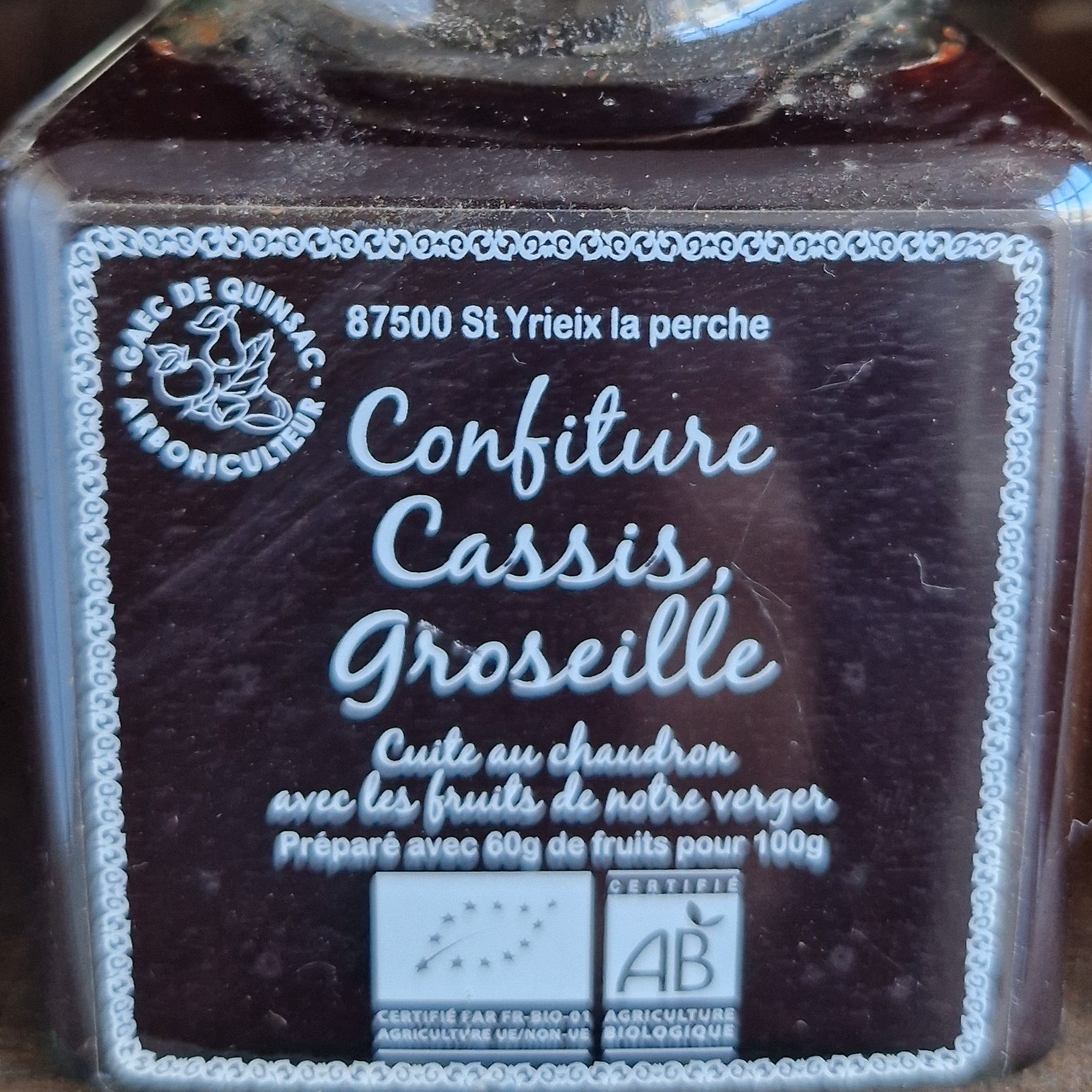 Confiture de cassis groseille Bio 330gr