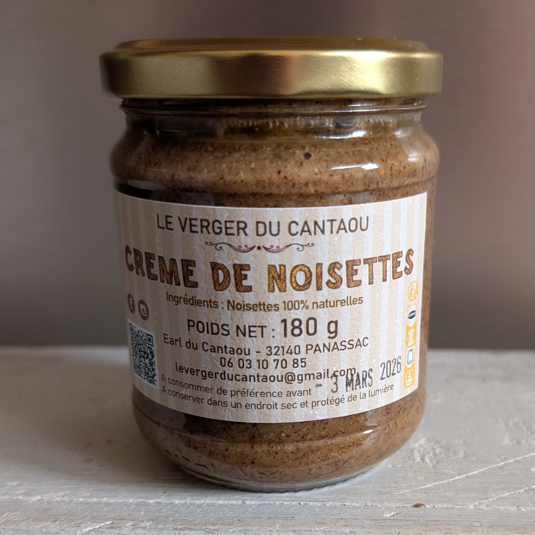 Crème de noisettes 100 % naturelle - 180g