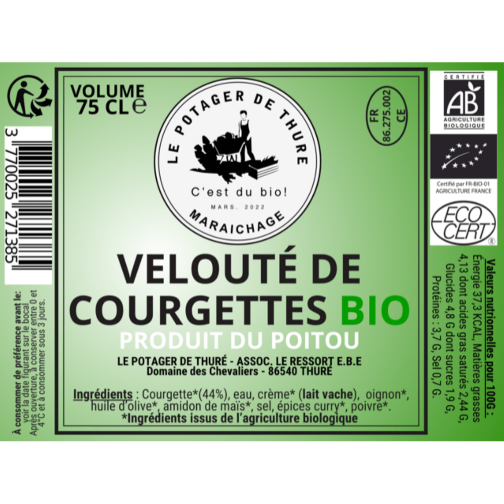 Velouté de courgette-curry BIO - 0,75l
