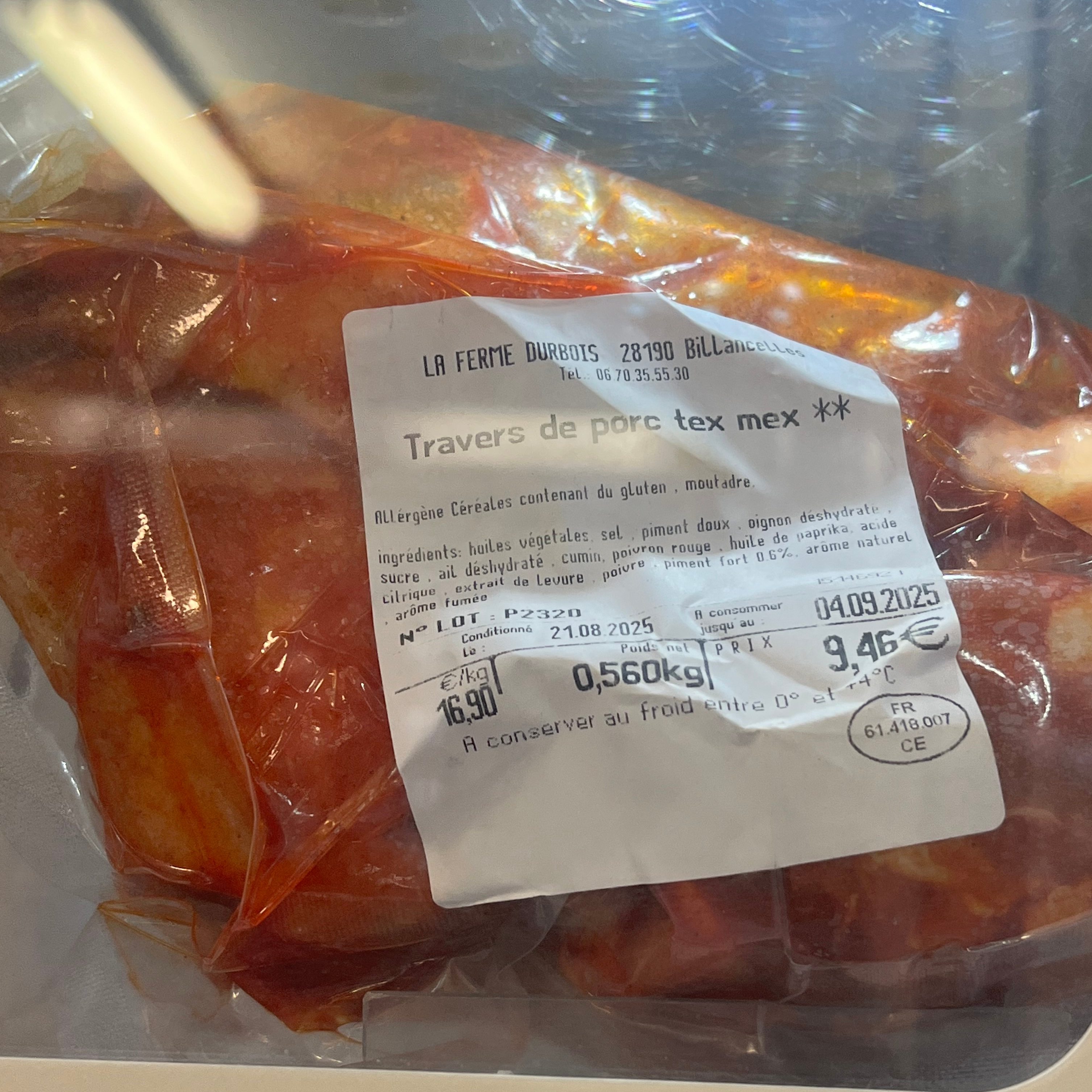 Travers de porc tex mex  | ferme durbois - 0,58kg