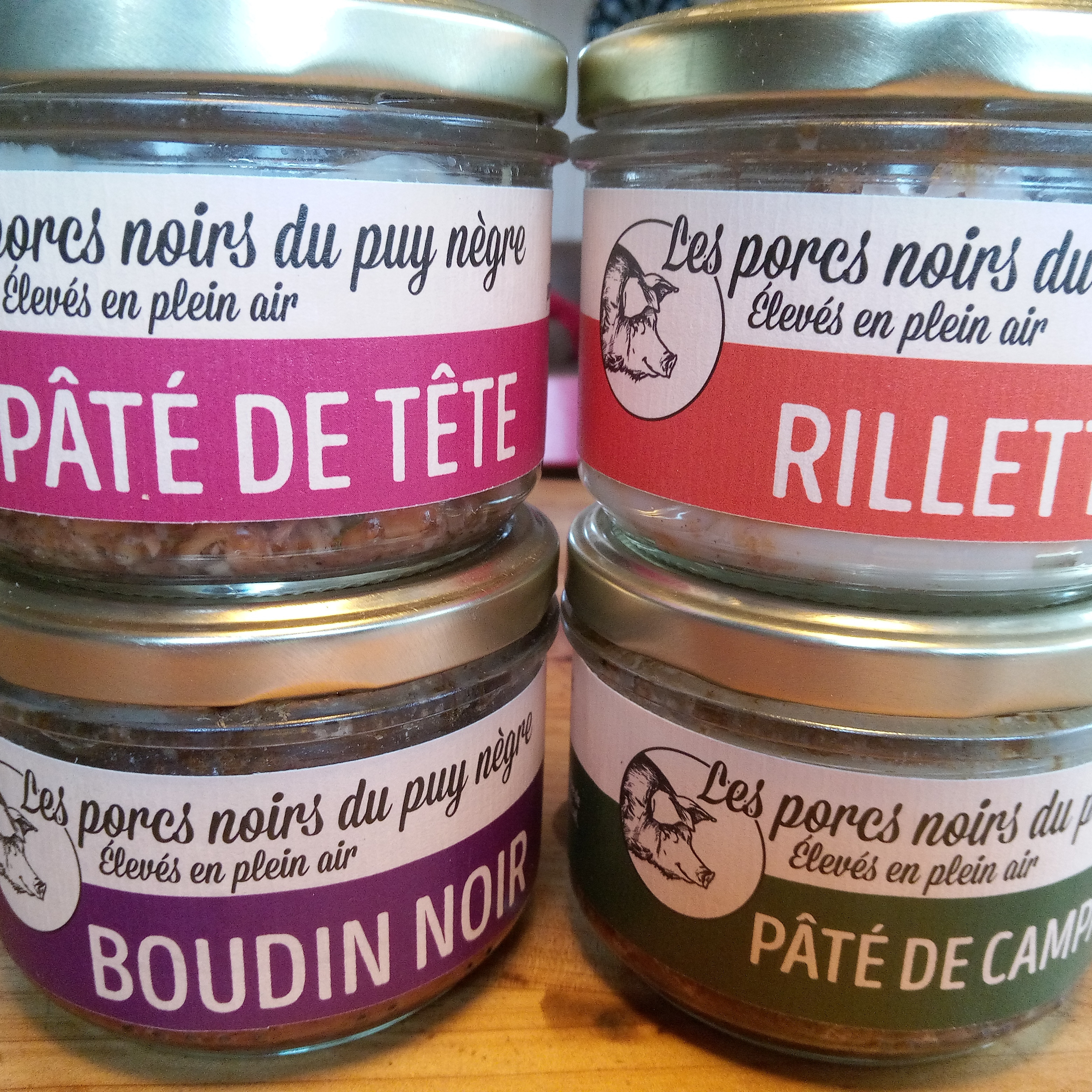 4 bocaux (Pâté campagne, Rillettes, Pâté de tête et Boudin noir) - 760g