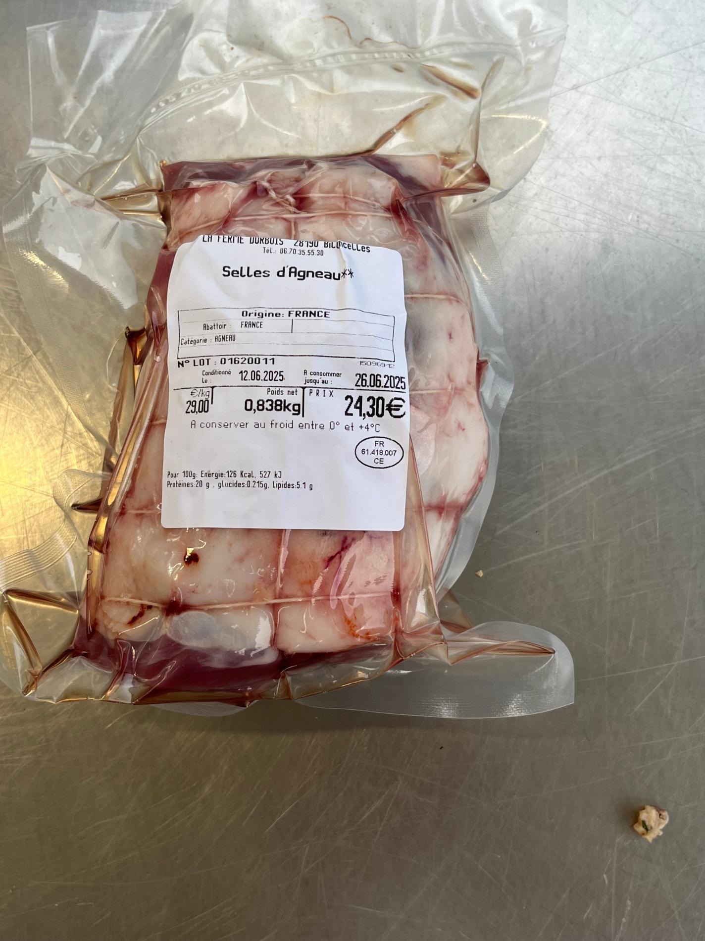 Roti selle d'agneau fermier - ferme durbois - 0,9kg