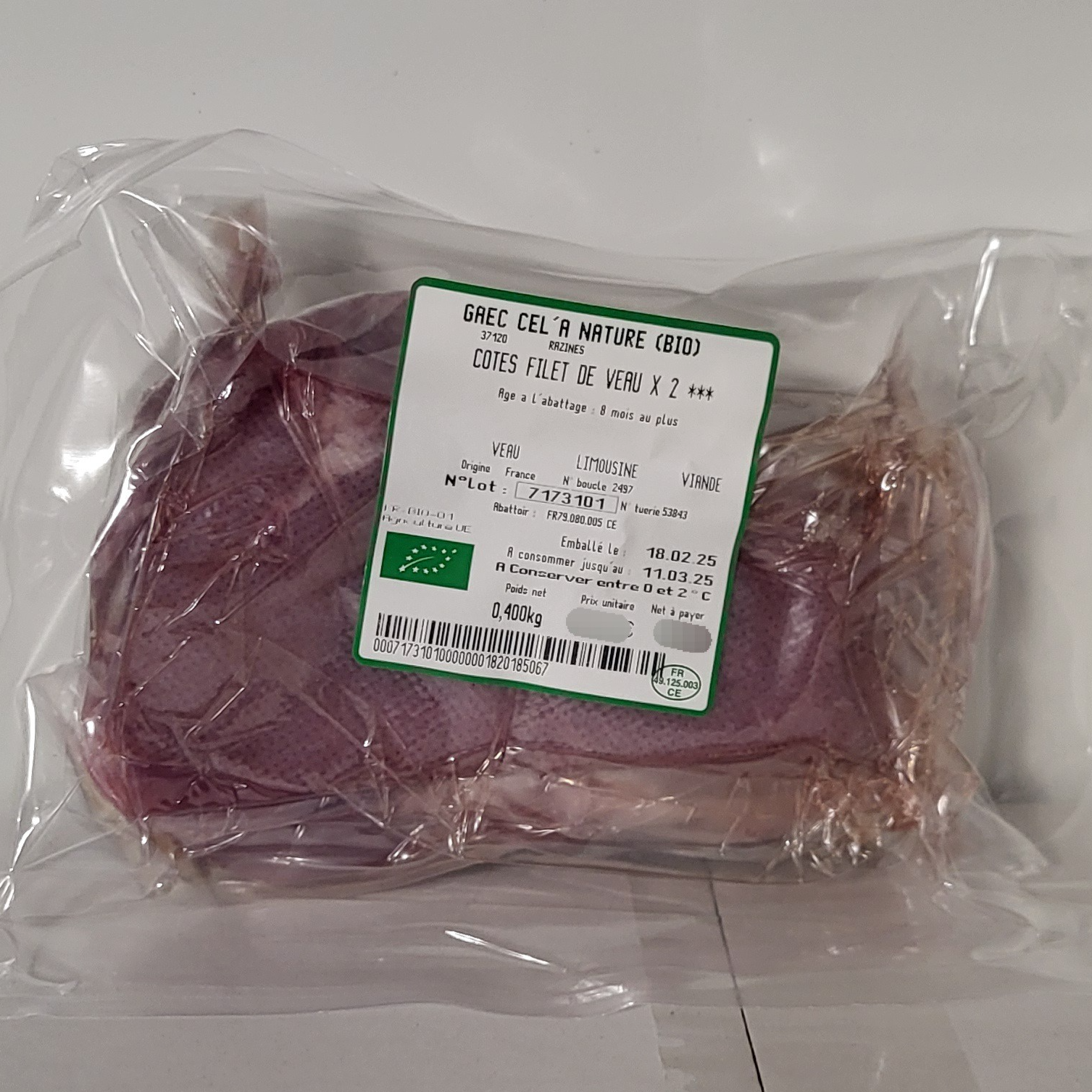 Côtes de veau x2 - 390g