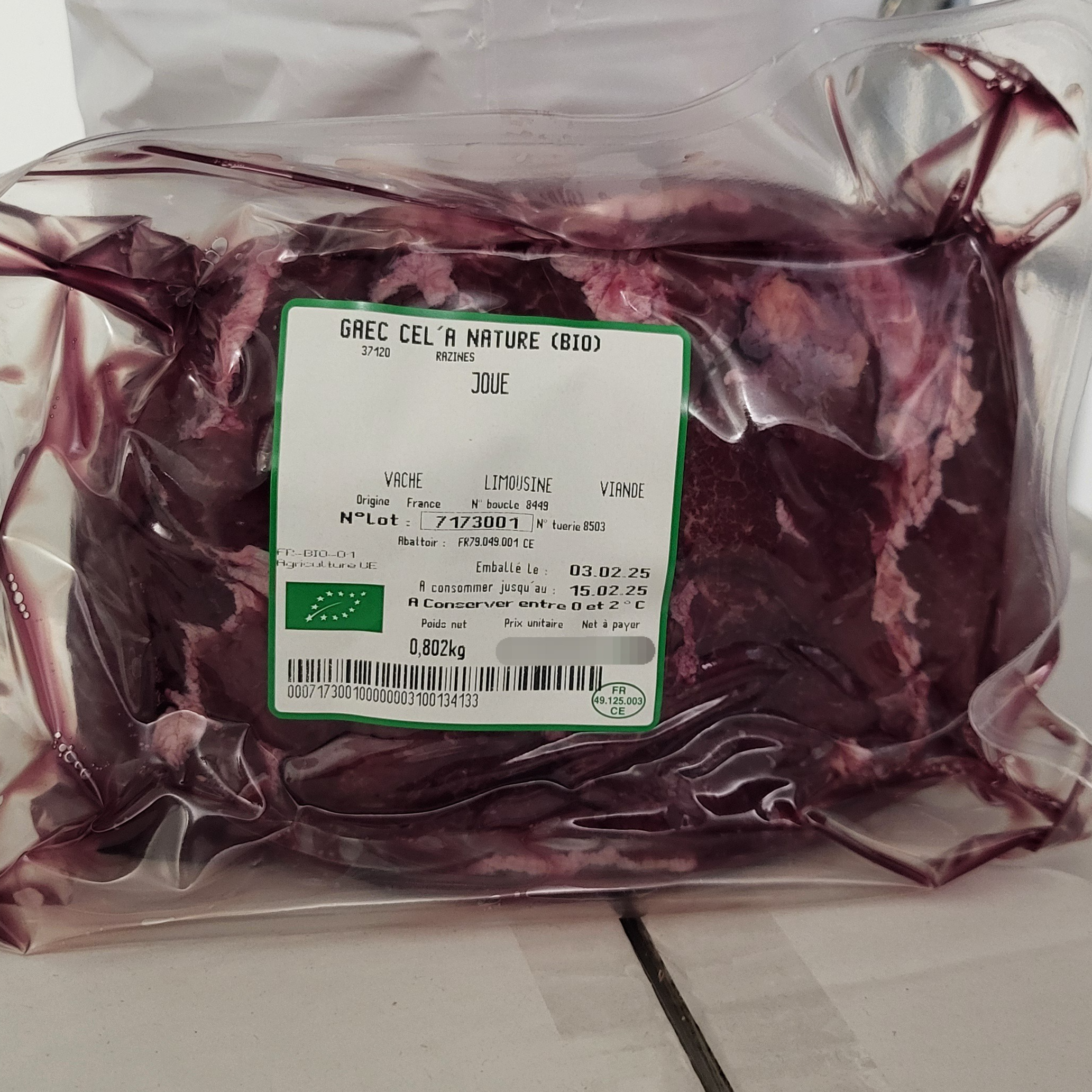 Joue de bœuf - 850g