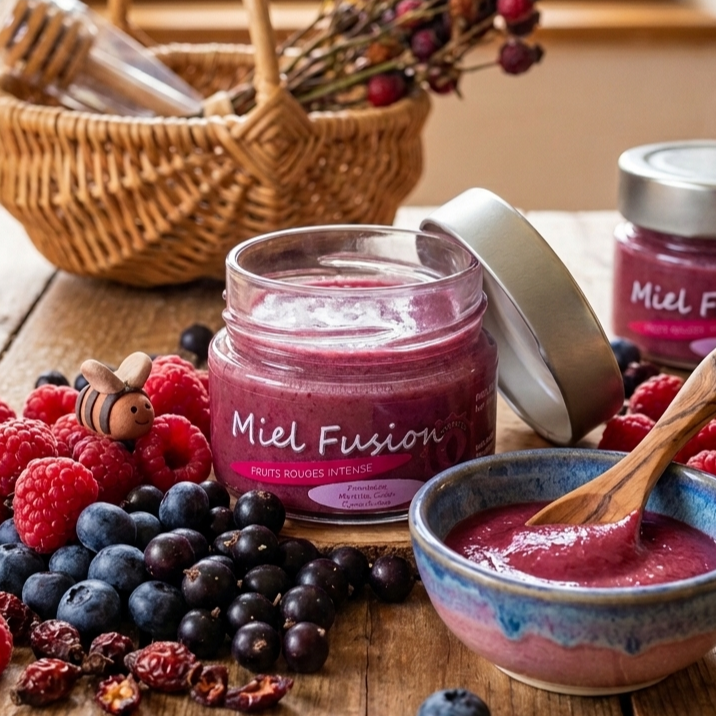 Miel Fusion. Fruits rouges intense. "Confiture crue" - 100g