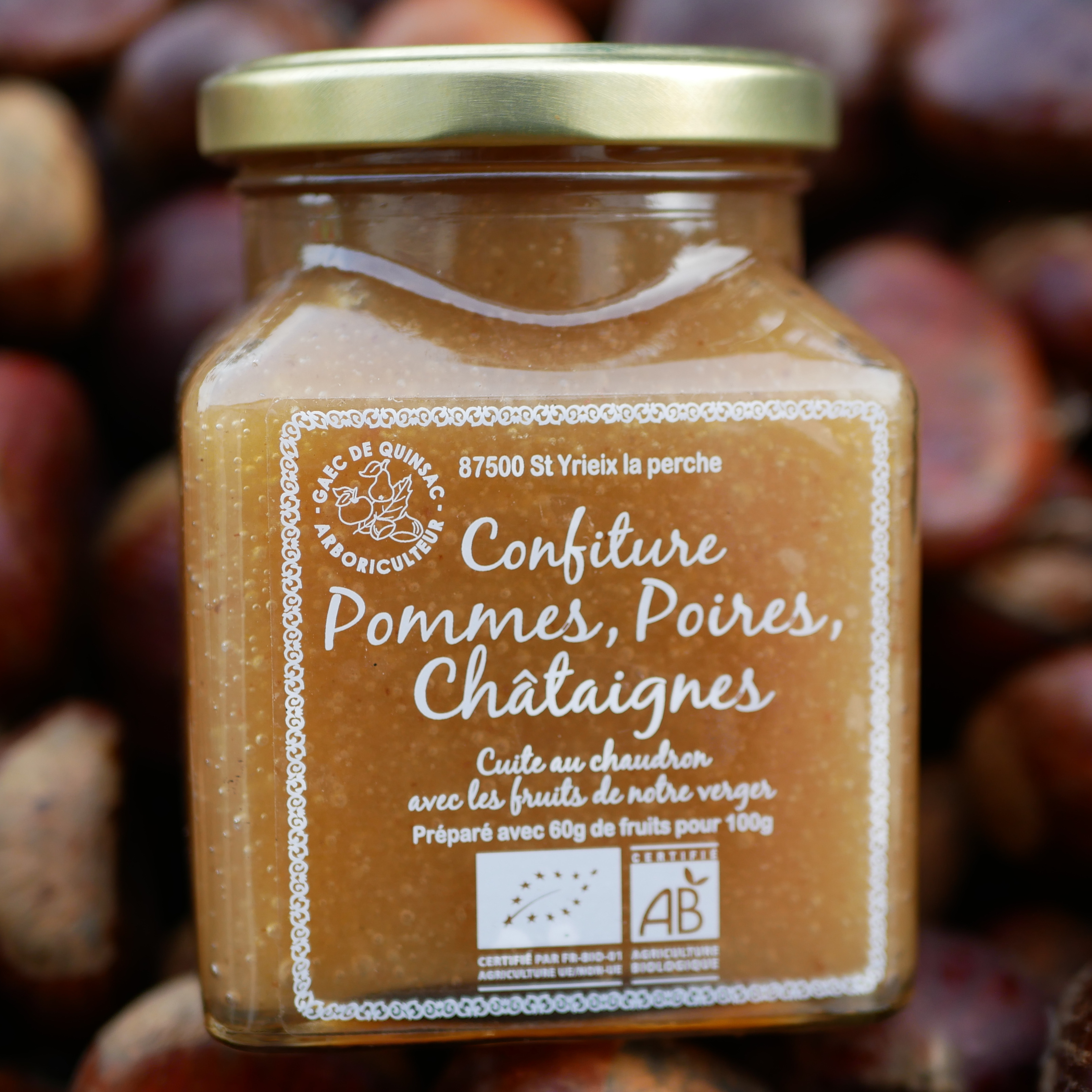 Confiture pomme poire chataigne Bio 330gr