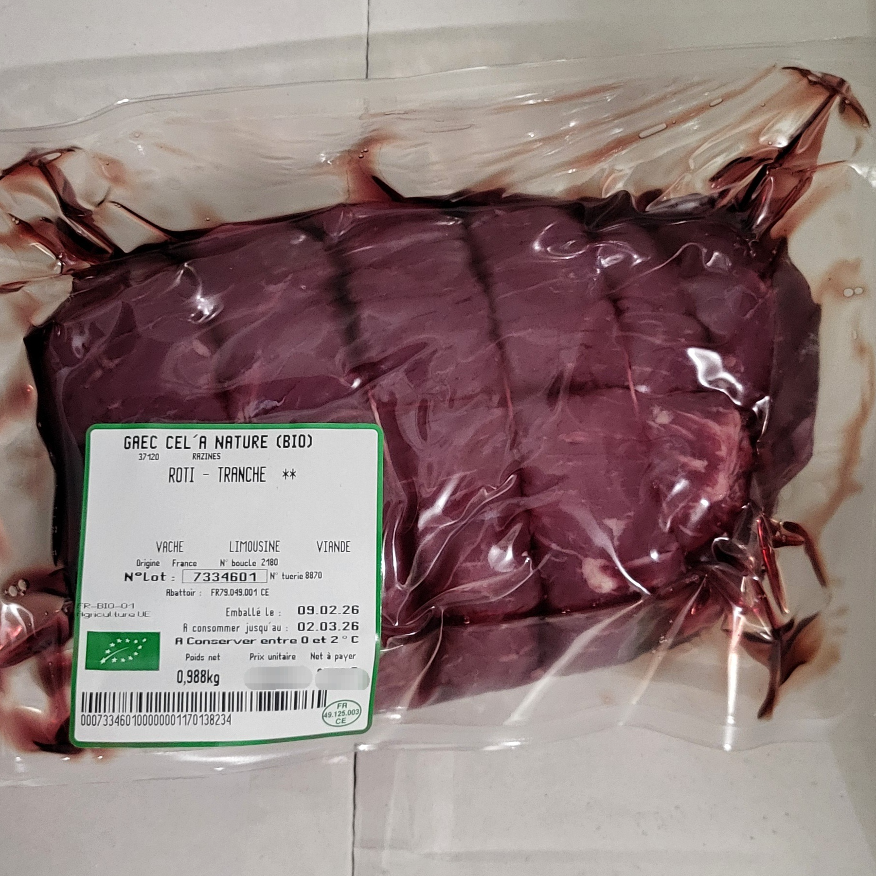 Rôti de bœuf Tranche - 850g