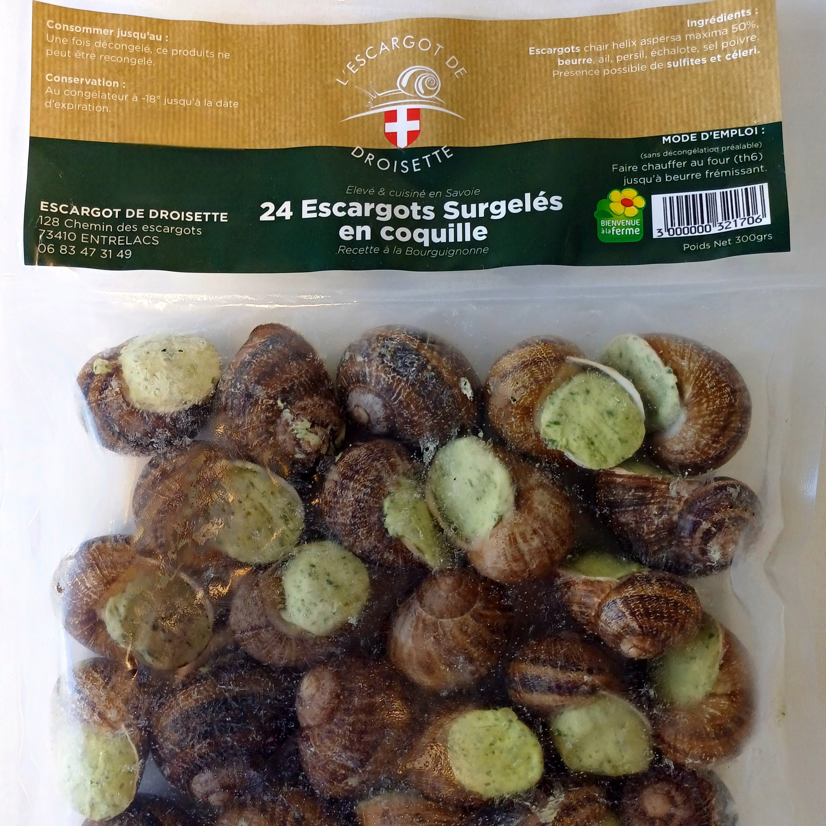 2 DOUZAINES D'ESCARGOTS EN COQUILLES - SURGELES - 300g