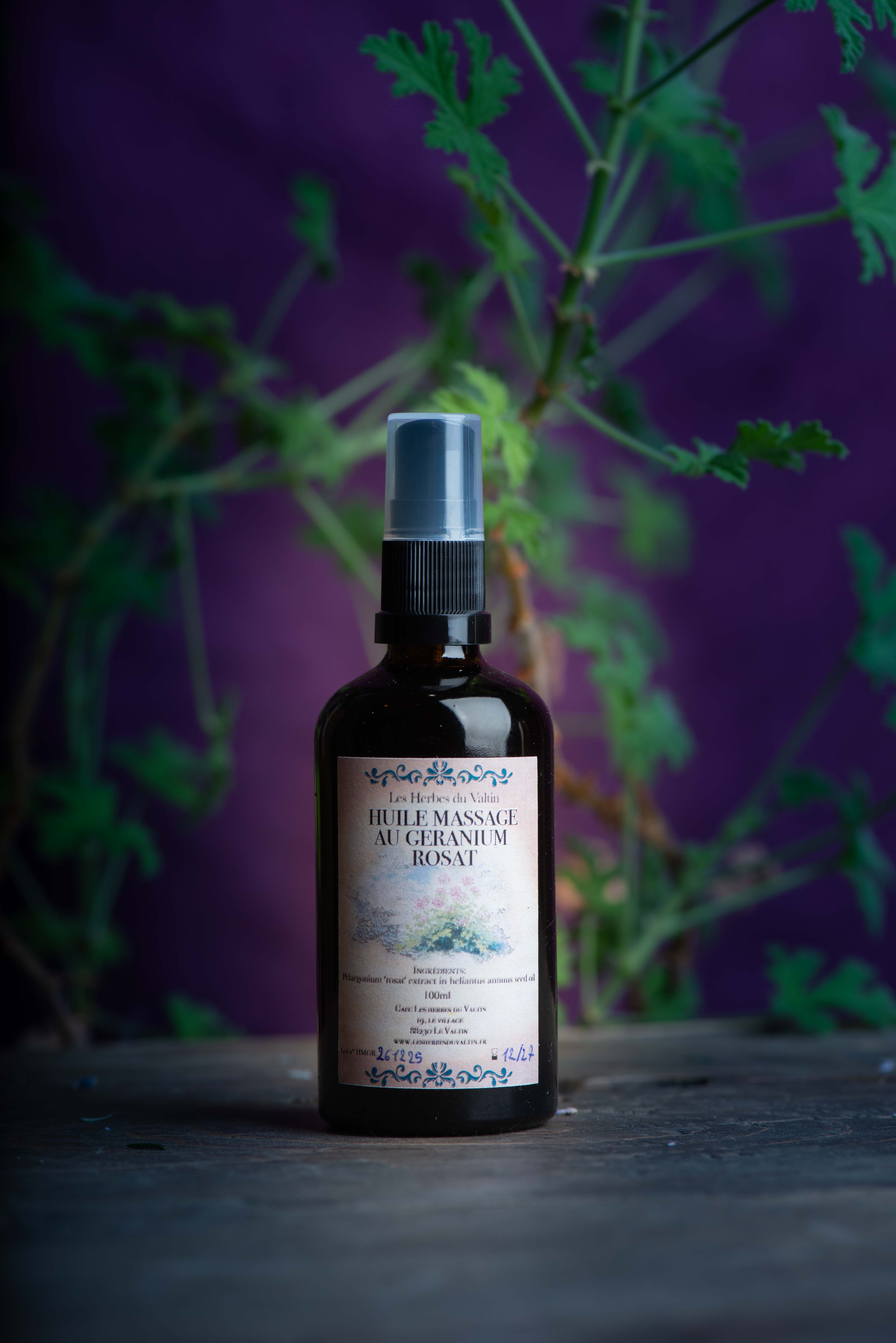 Huile de massage geranium rosat - 100ml