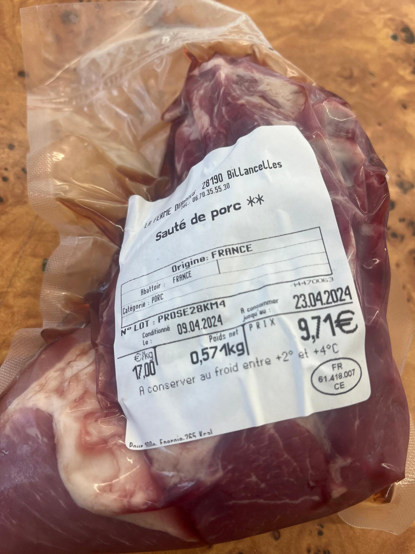 Sauté de porc fermier - 0,5kg